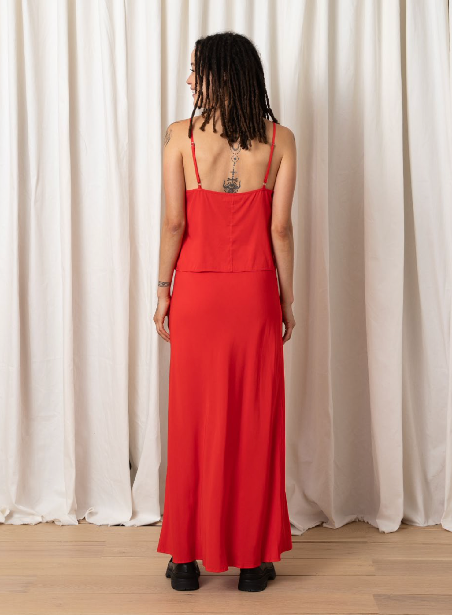 SAMPLE - CUPRO SLIP TOP W/ STRETCH - RUST