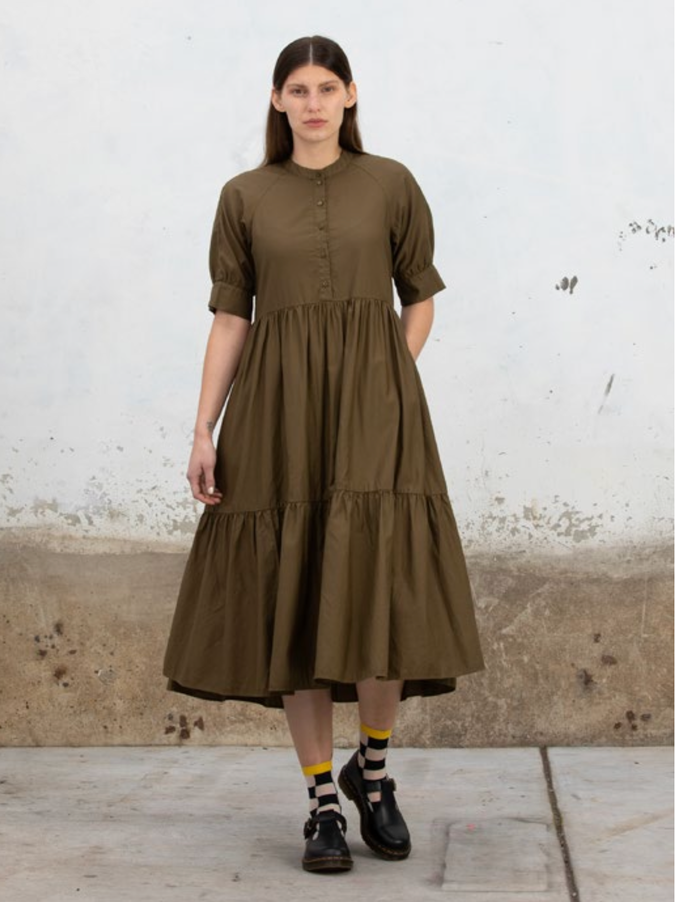 SAMPLE - RAGLAN TIERED DRESS - DEEP OLIVE