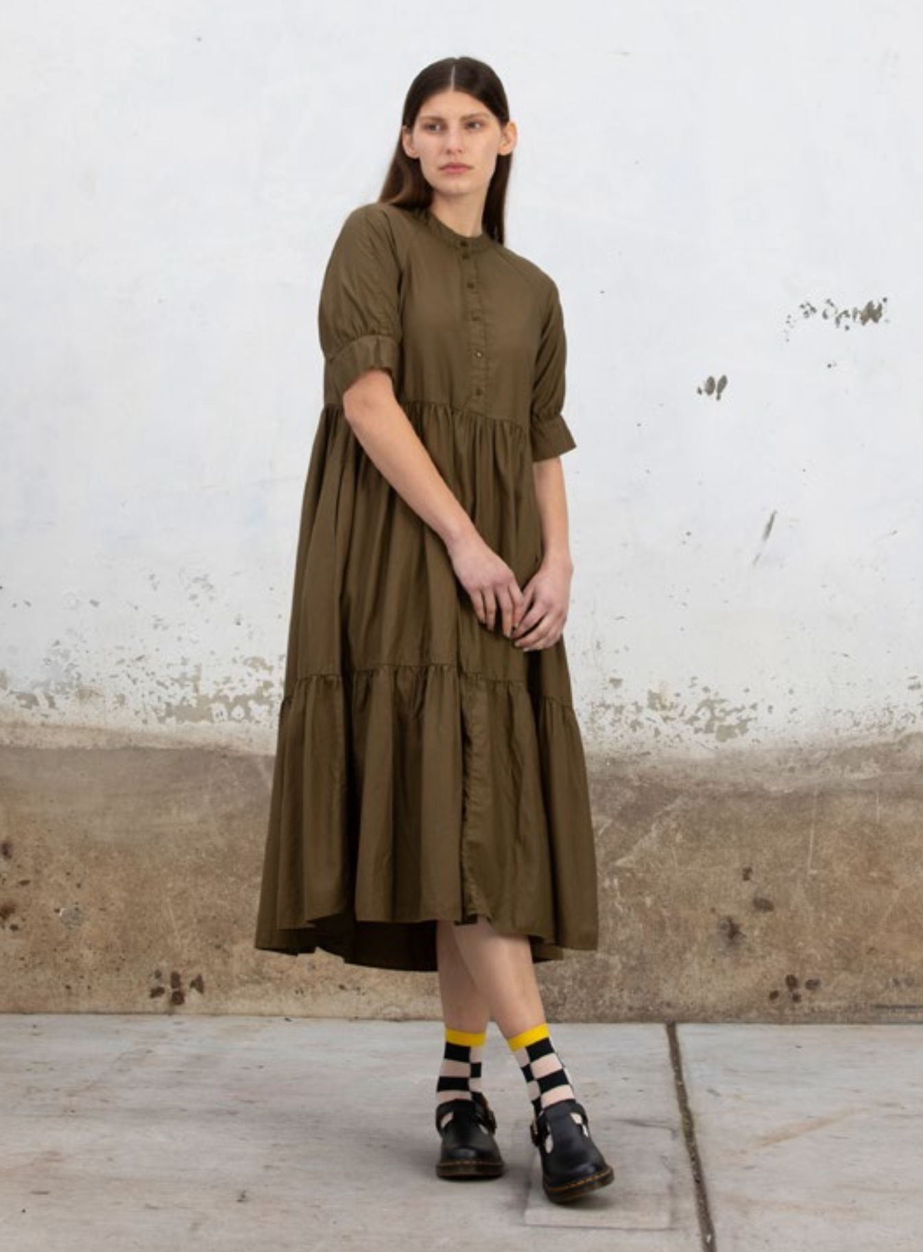 SAMPLE - RAGLAN TIERED DRESS - DEEP OLIVE