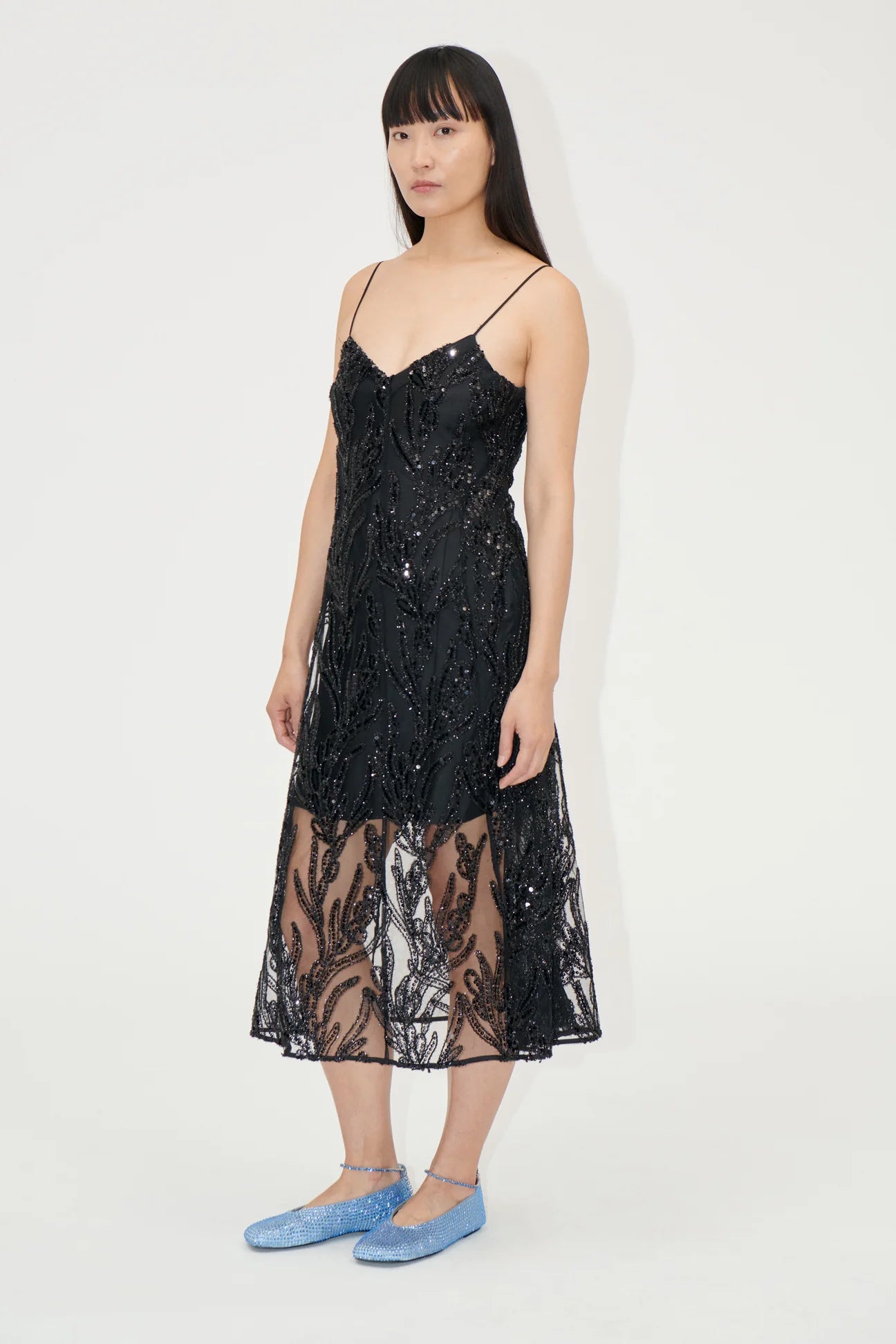 V-NECK MIDI DRESS - ABSTRACT EMBELLISHMENT