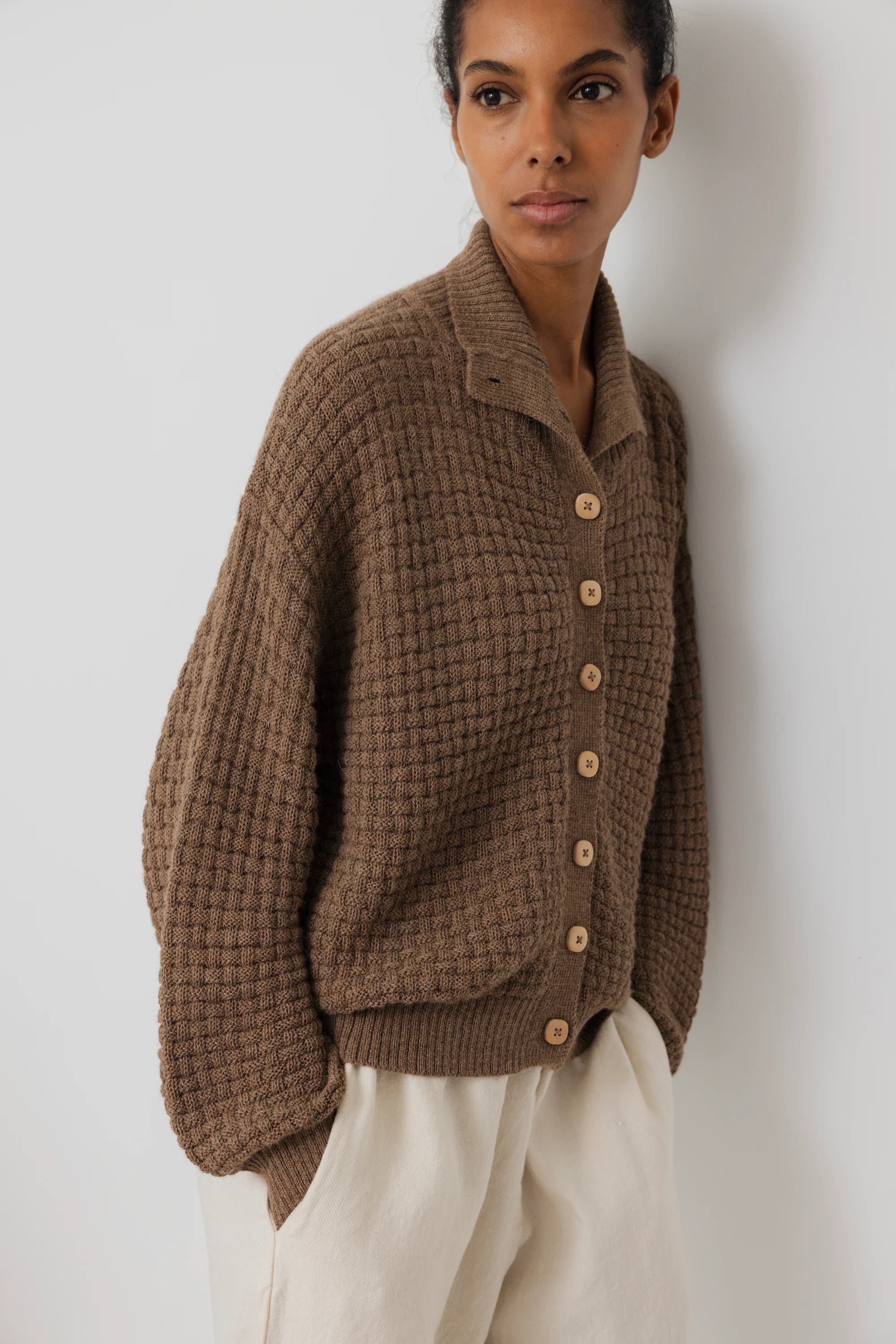 LATICE CARDIGAN - CAMEL