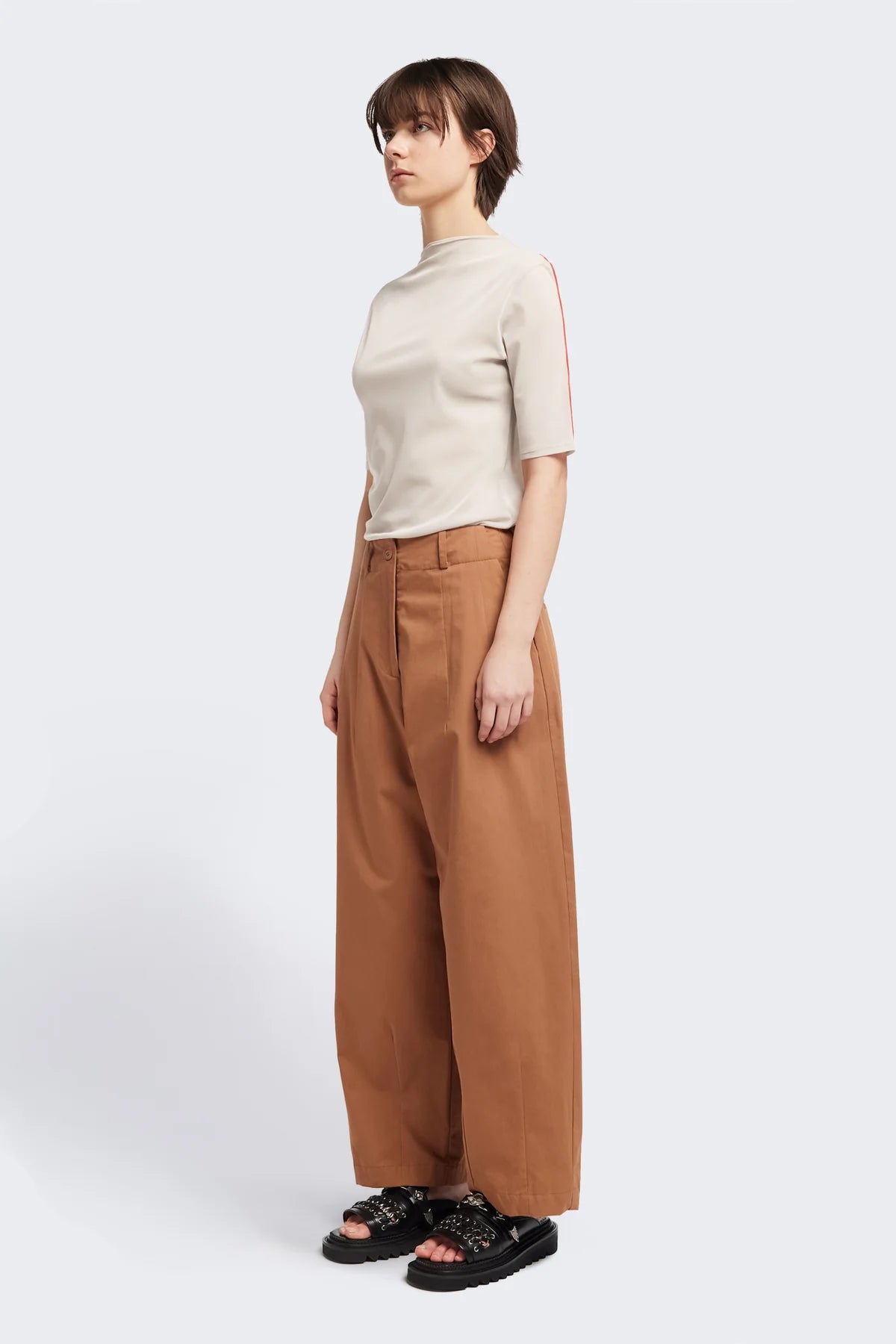 FLOW MESH SS TOP - ECRU/RED