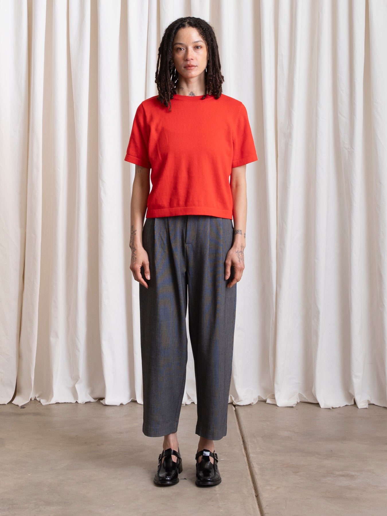 PLEATED PANT - GREY SMALL CHECK