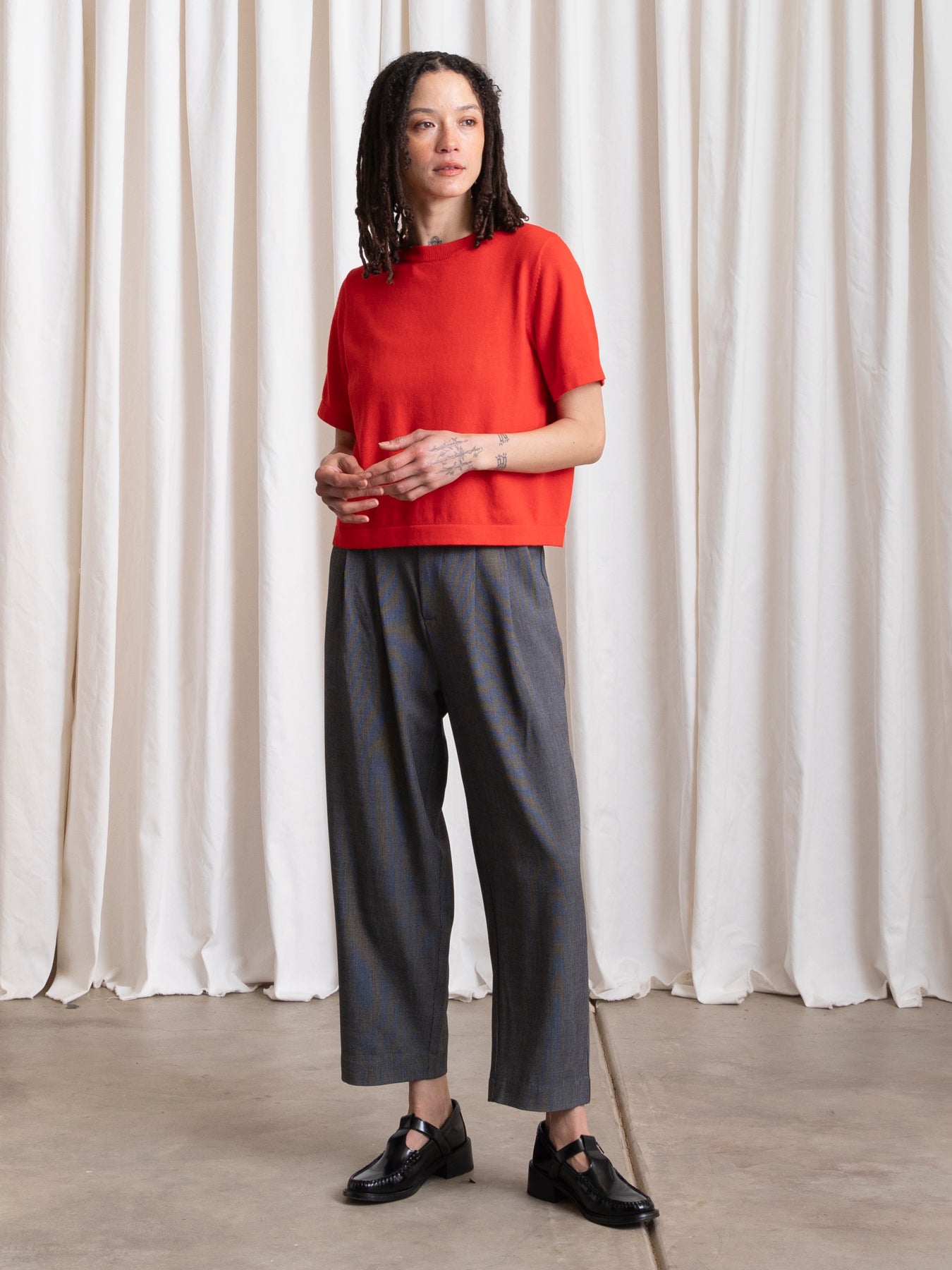 PLEATED PANT - GREY SMALL CHECK