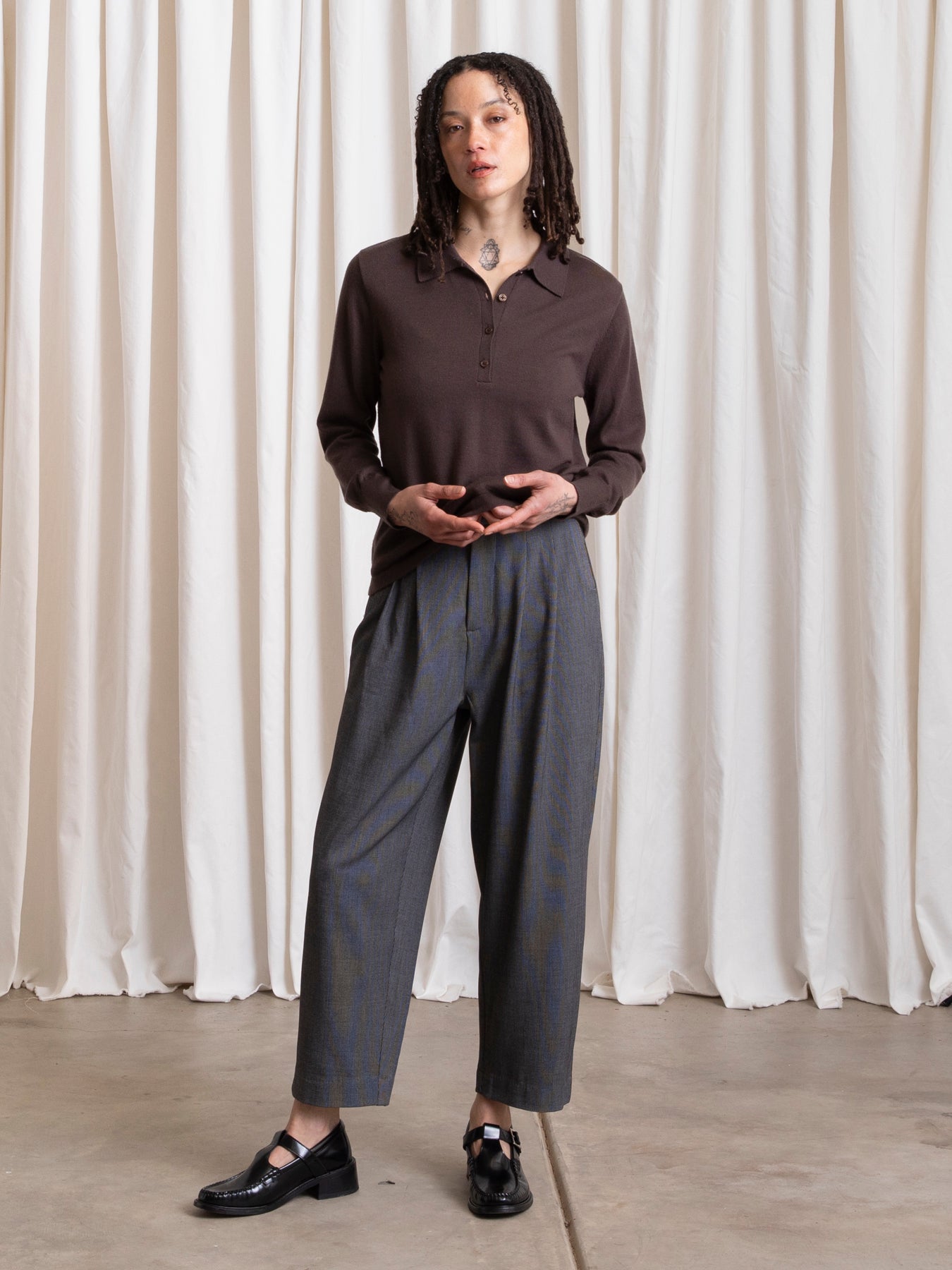 PLEATED PANT - GREY SMALL CHECK