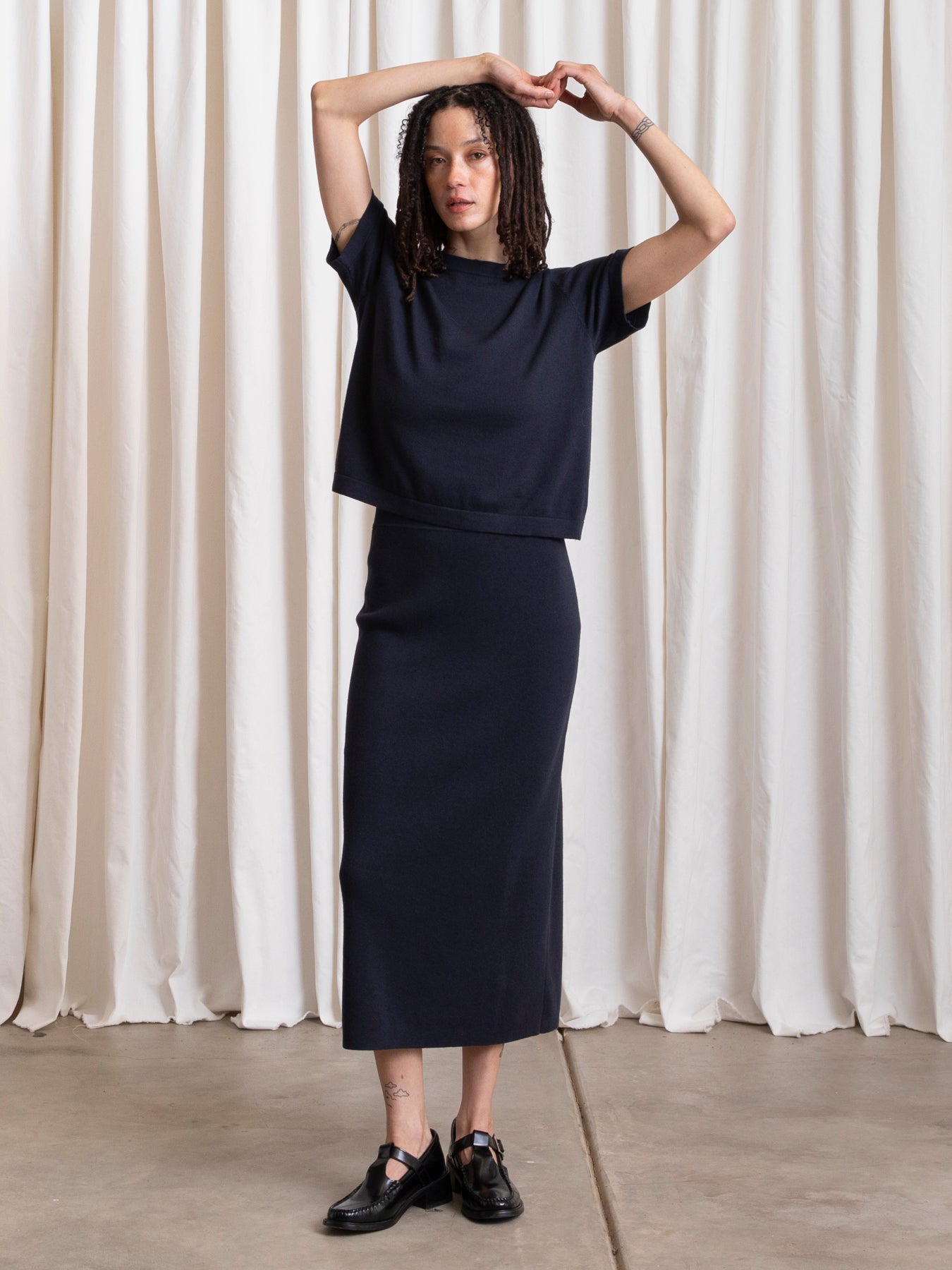 THICK KNIT T-SHIRT - NAVY