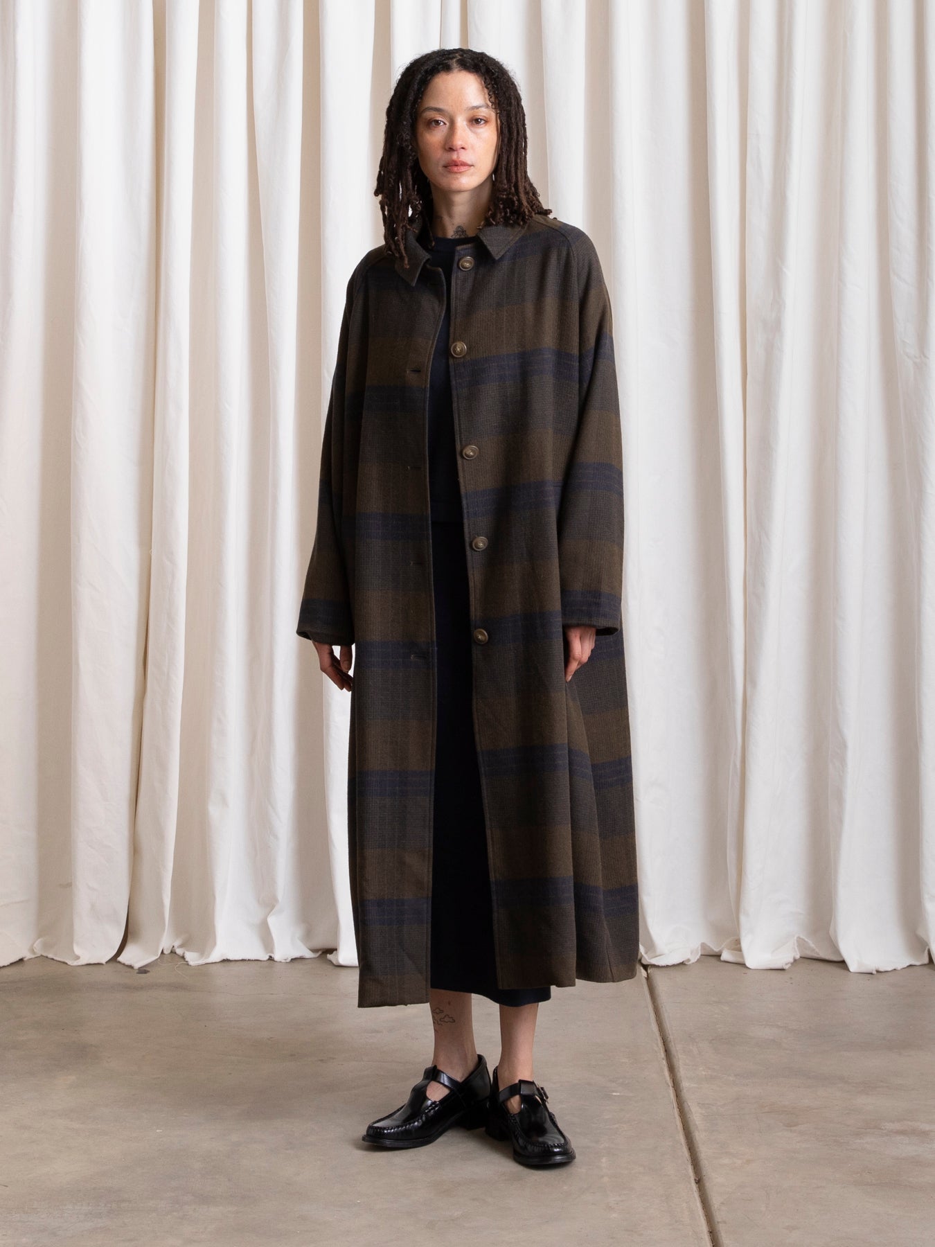 NEW PLAID TRENCH - OLIVE/NAVY PLAID