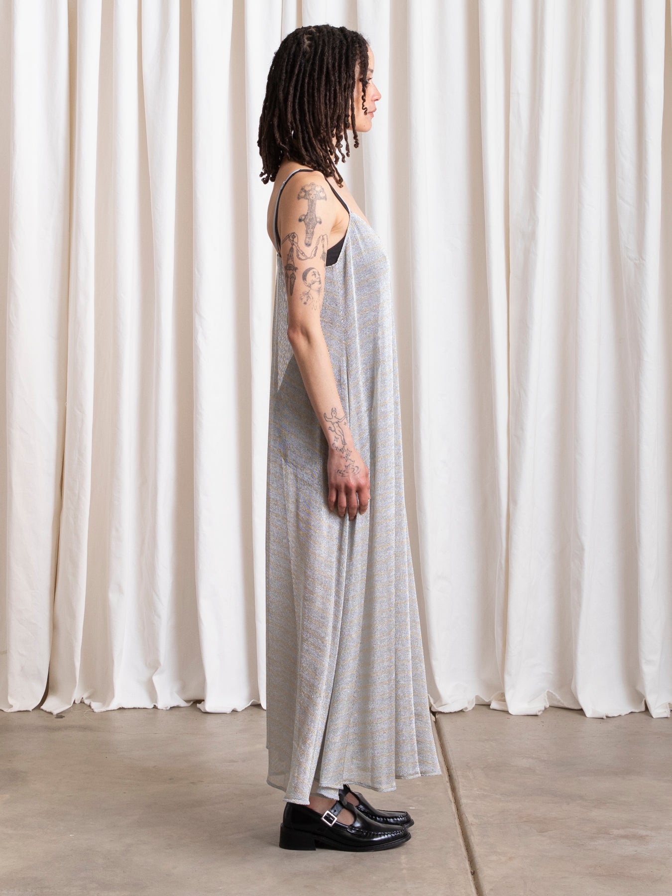 METALLIC FULL HEM DRESS - SILVER