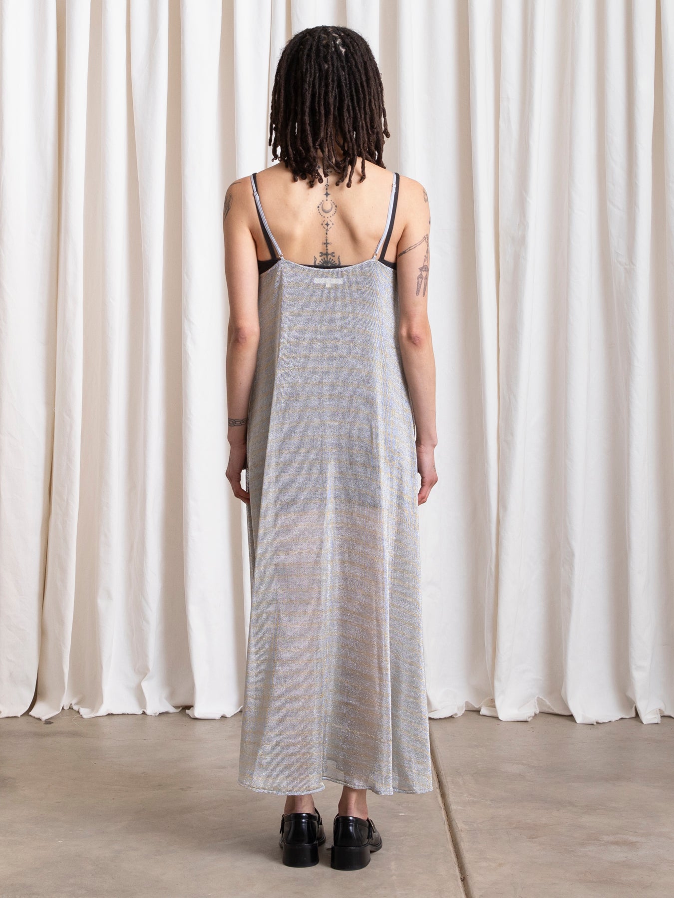 METALLIC FULL HEM DRESS - SILVER