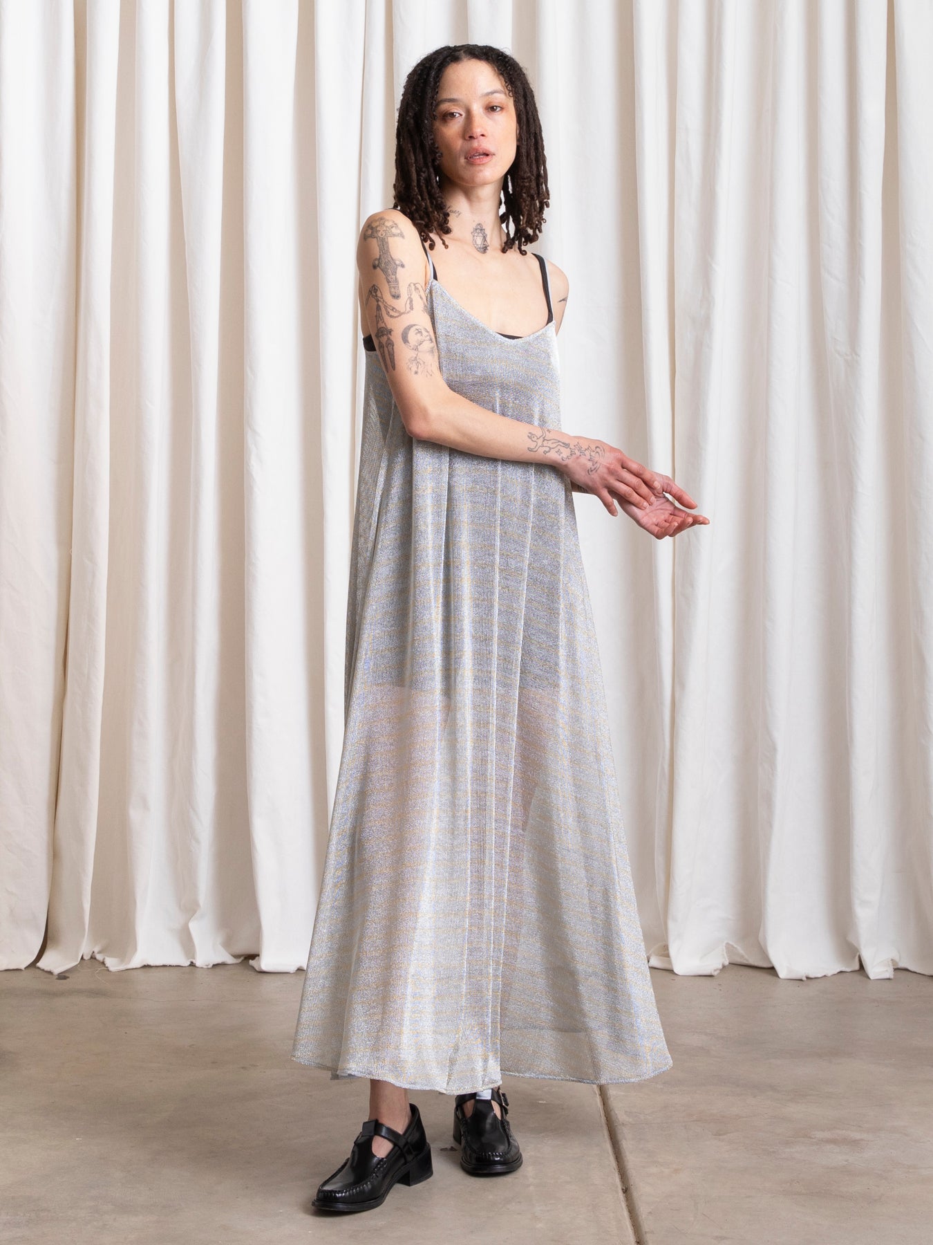METALLIC FULL HEM DRESS - SILVER
