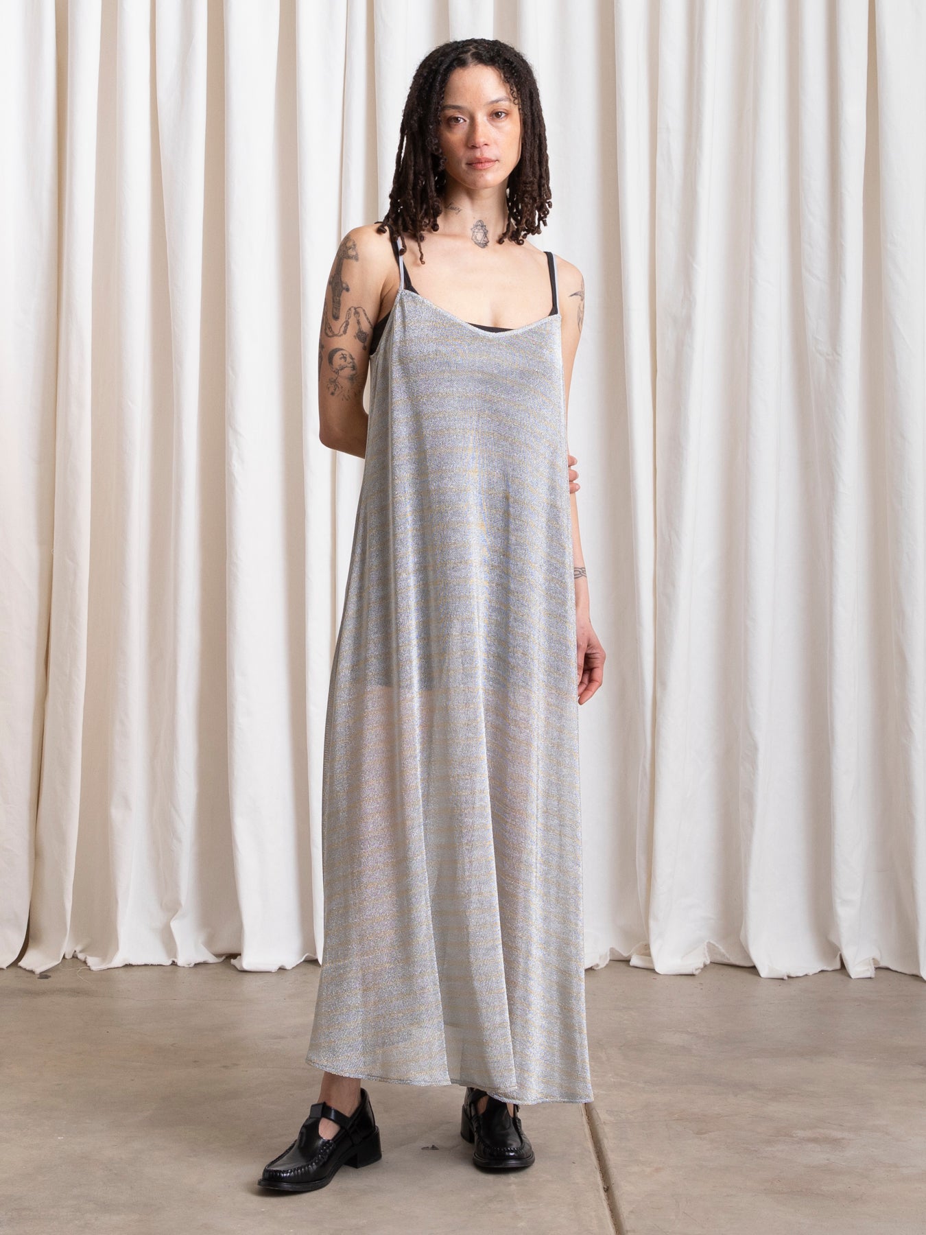 METALLIC FULL HEM DRESS - SILVER