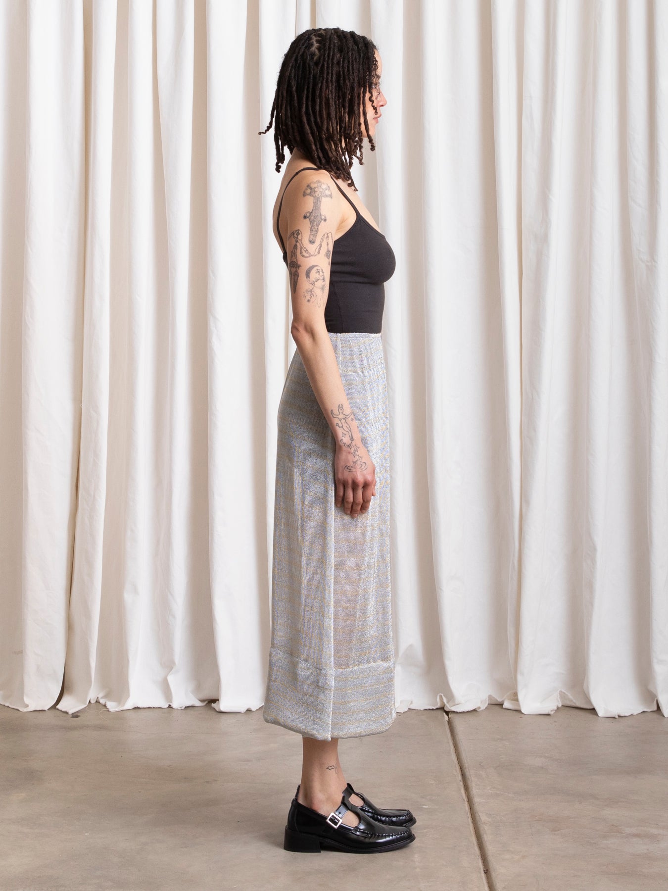 METALLIC MIDI SKIRT - SILVER