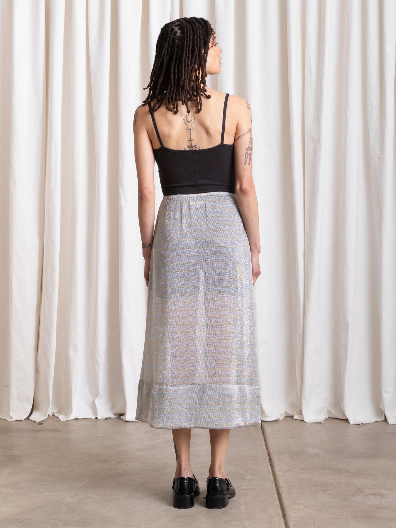 METALLIC MIDI SKIRT - SILVER