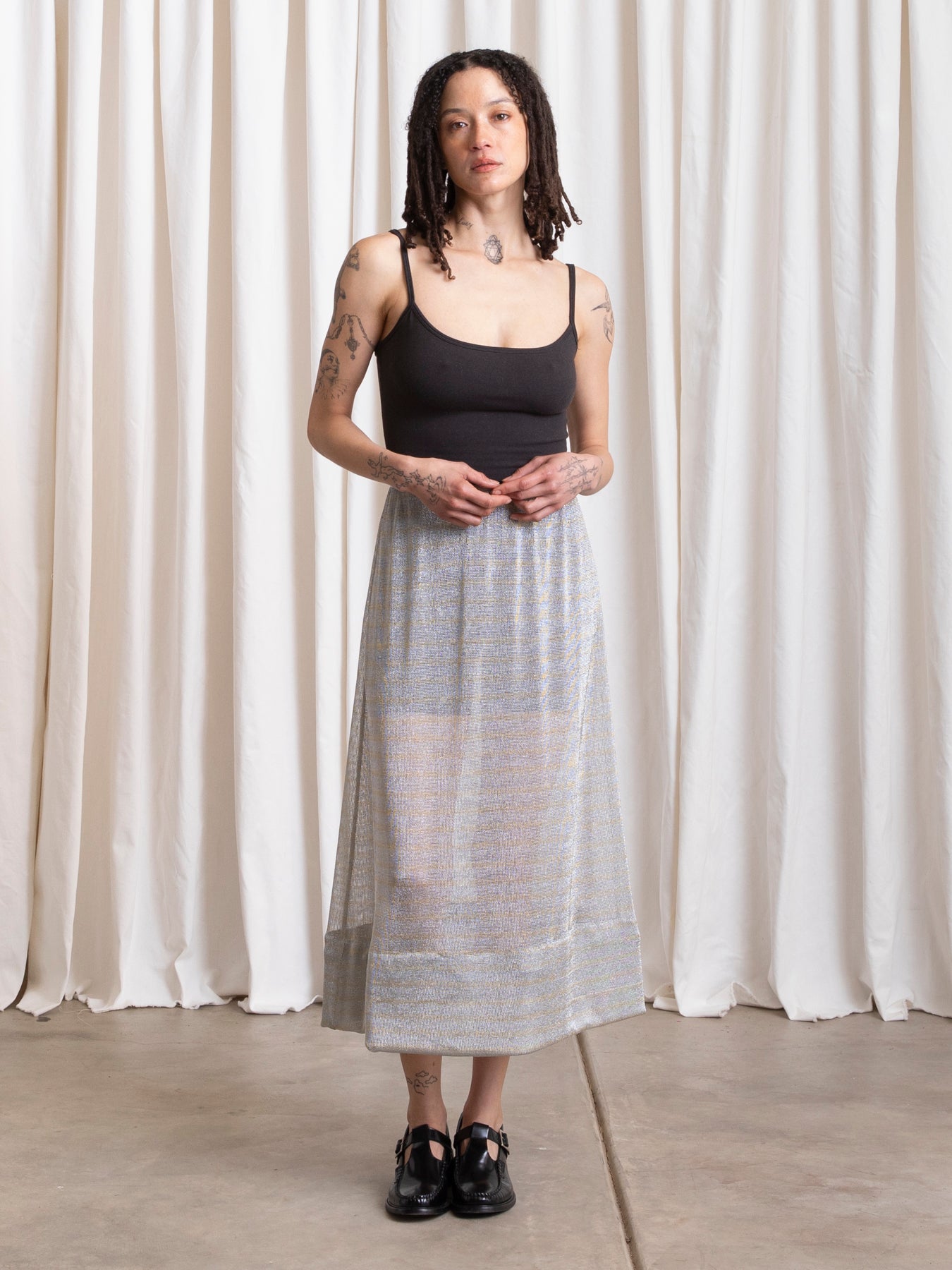 METALLIC MIDI SKIRT - SILVER