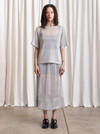 METALLIC WOVEN T-SHIRT - SILVER