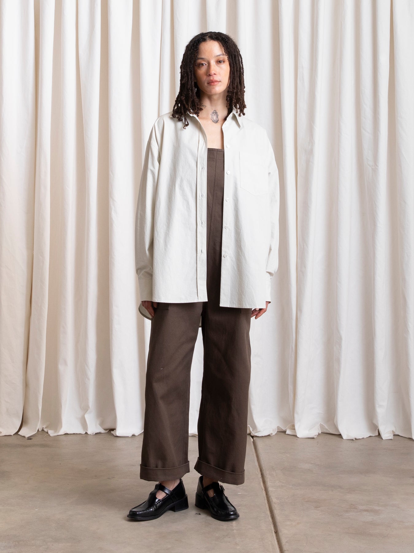 BUTTON DOWN OVERSIZED SHIRT - ECRU
