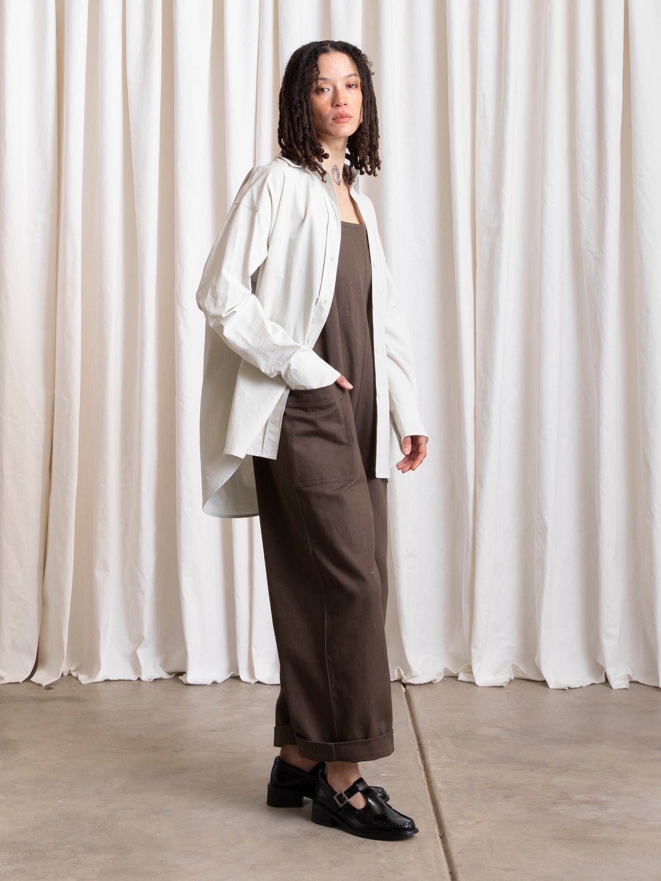 BUTTON DOWN OVERSIZED SHIRT - ECRU