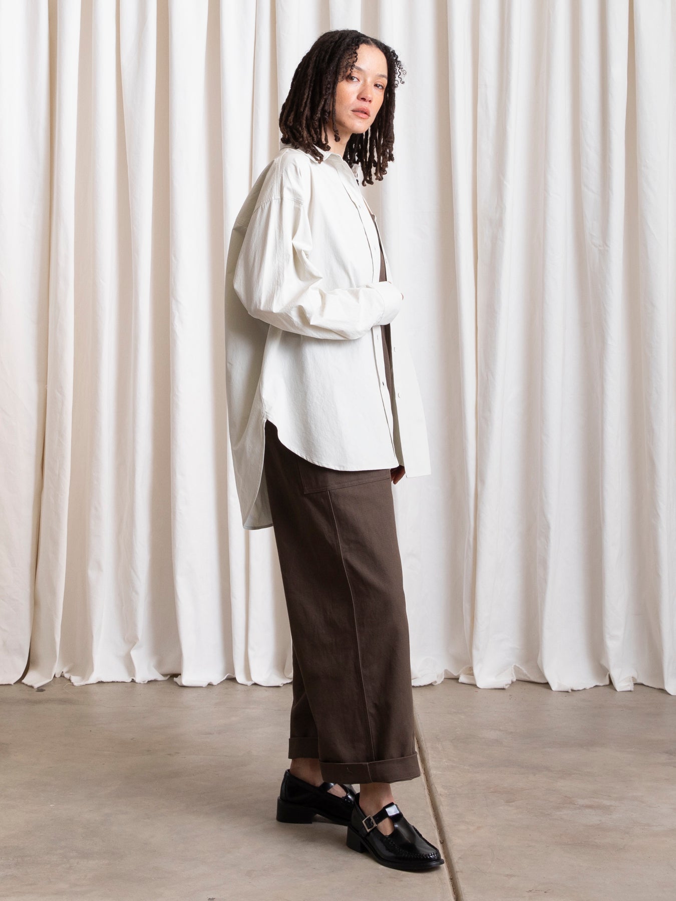 BUTTON DOWN OVERSIZED SHIRT - ECRU
