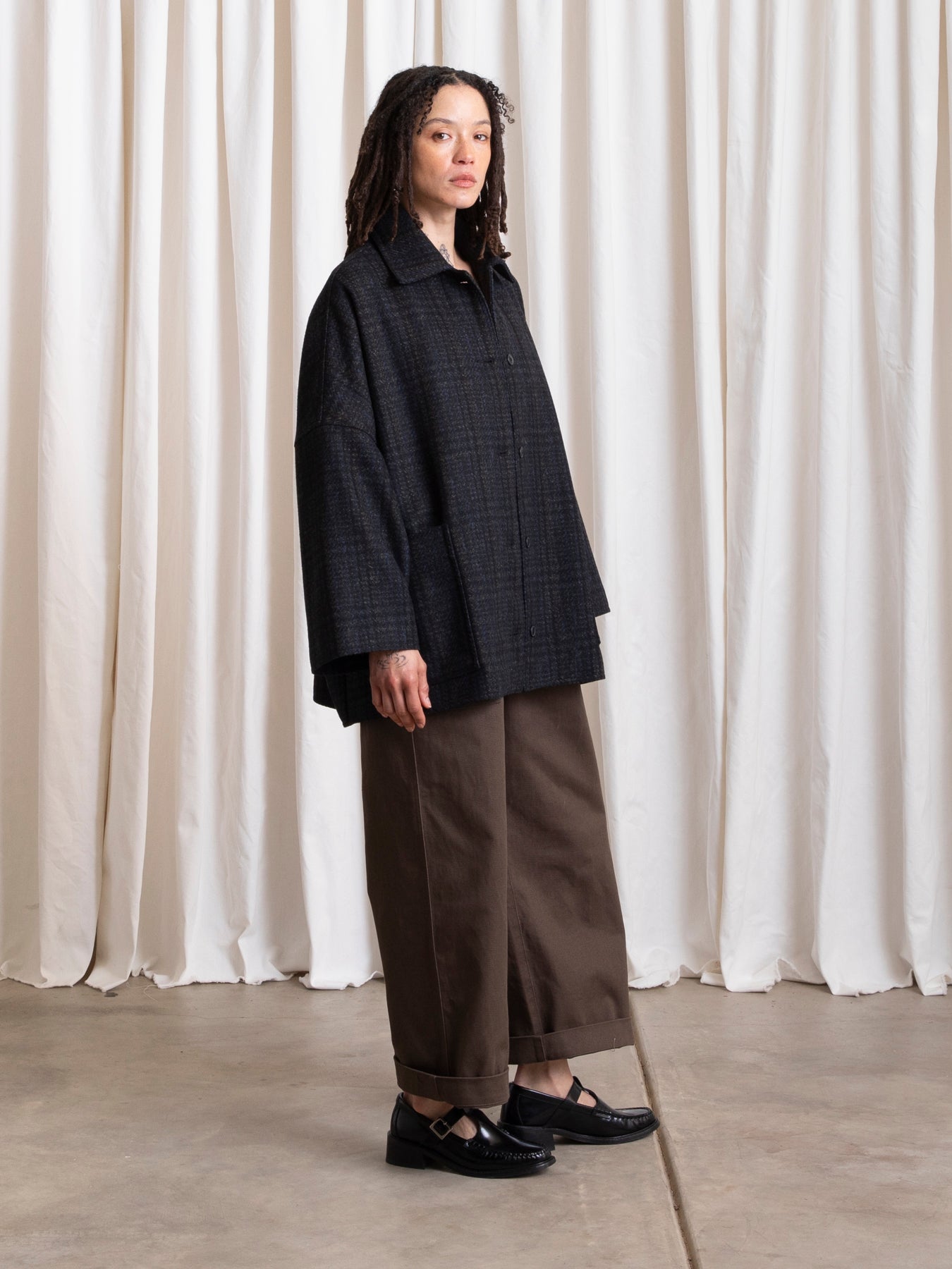 OVERSIZED WOOL SHIRT JACKET - BLUE/GREY PLAID