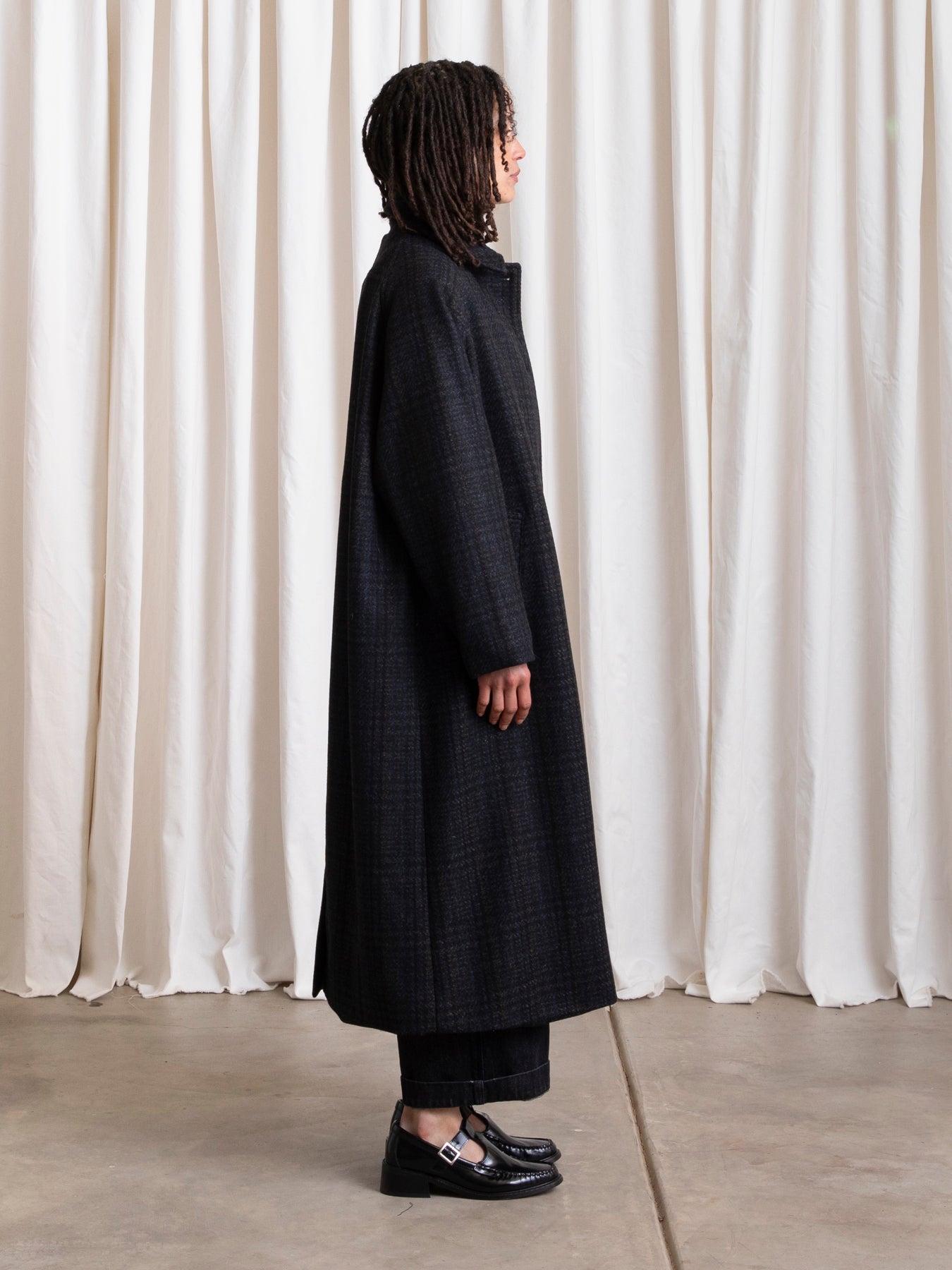 NEW WOOL TRENCH - BLUE/GREY PLAID