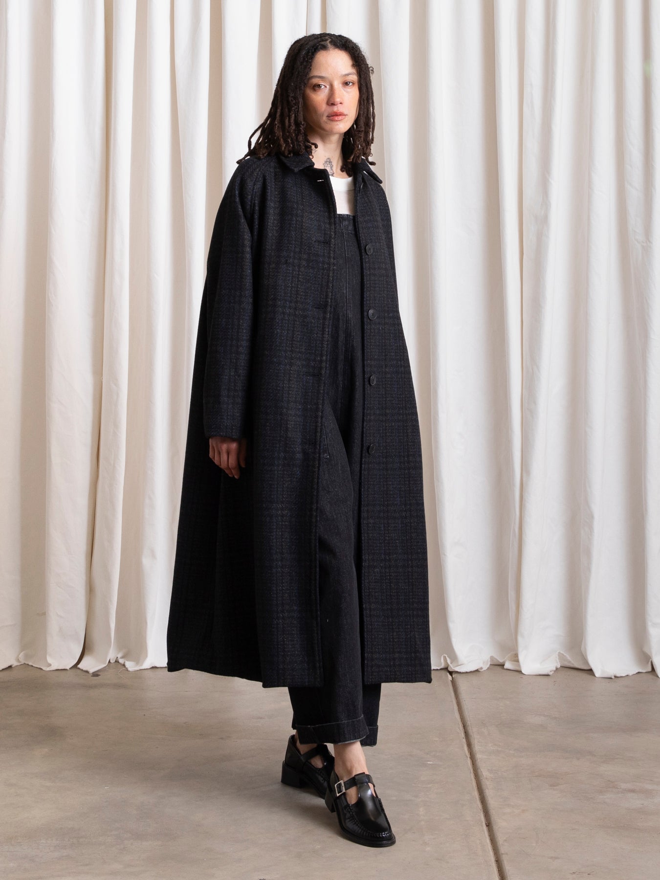 NEW WOOL TRENCH - BLUE/GREY PLAID