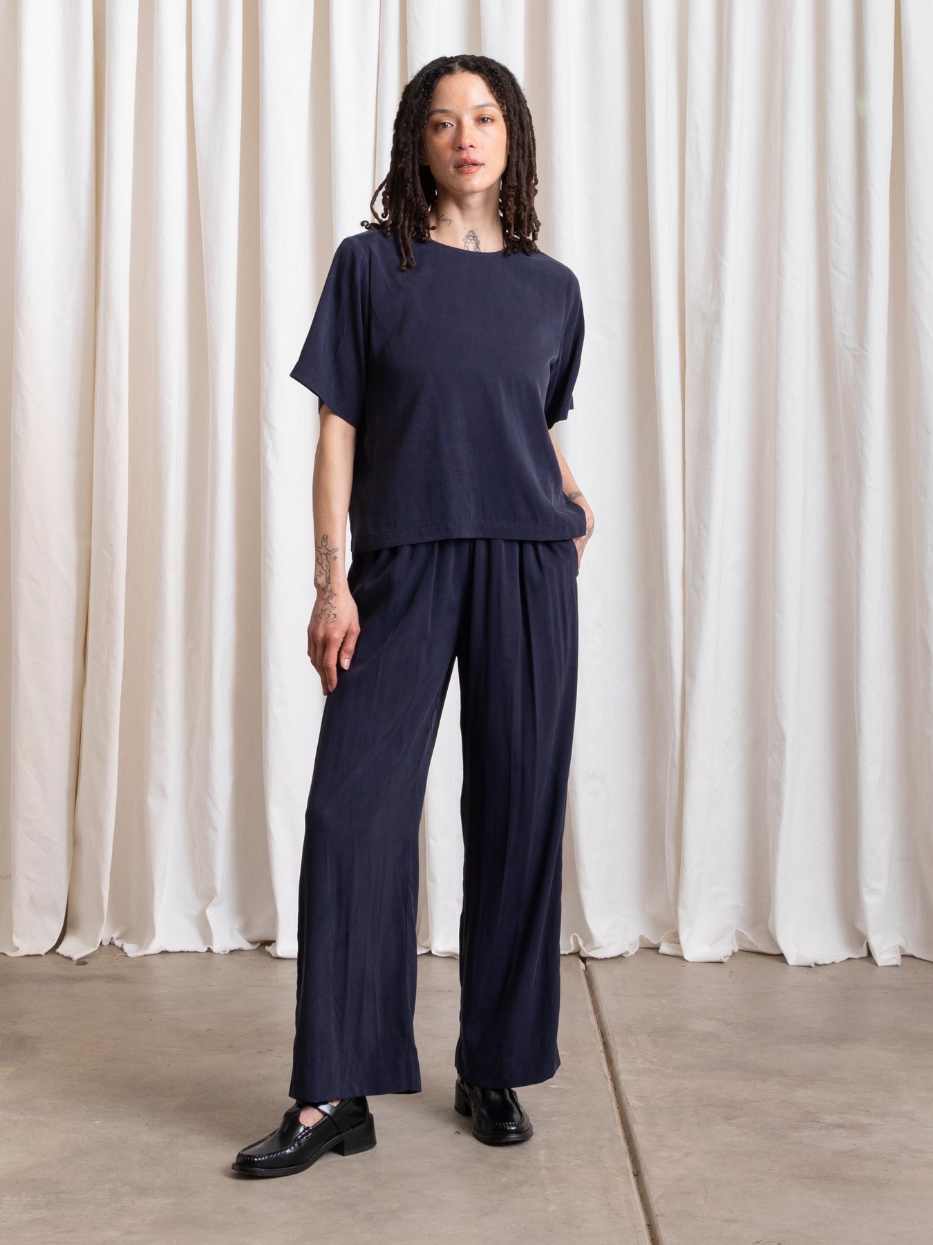 ELASTIC WAIST PANT - NAVY
