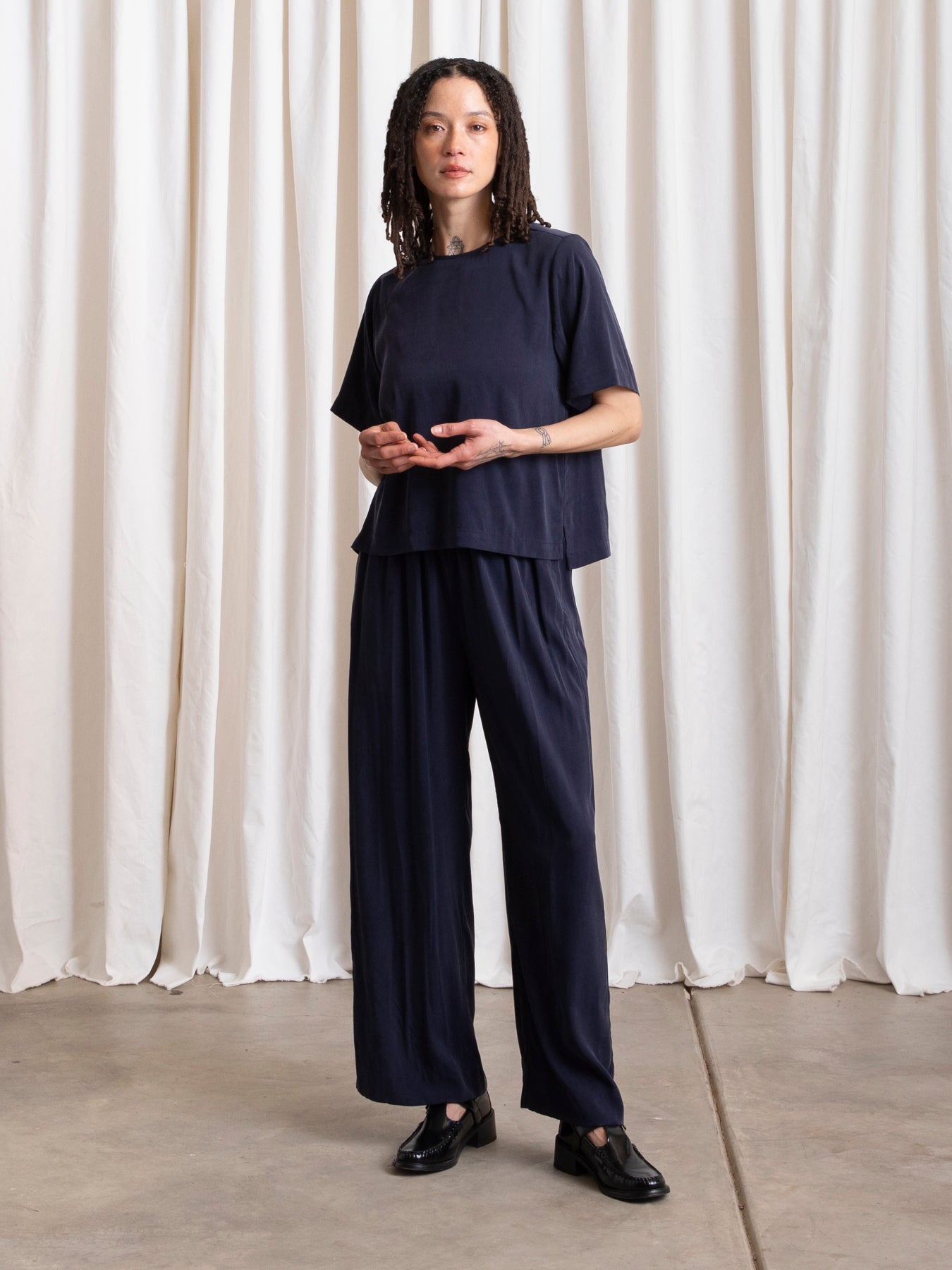 WOVEN T-SHIRT - NAVY