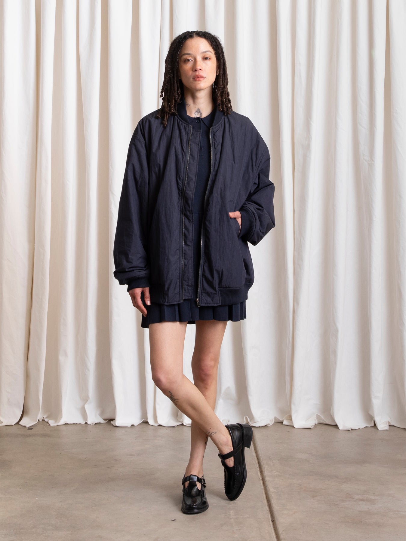 OVERSIZED BOMBER JACKET - DEEP NAVY