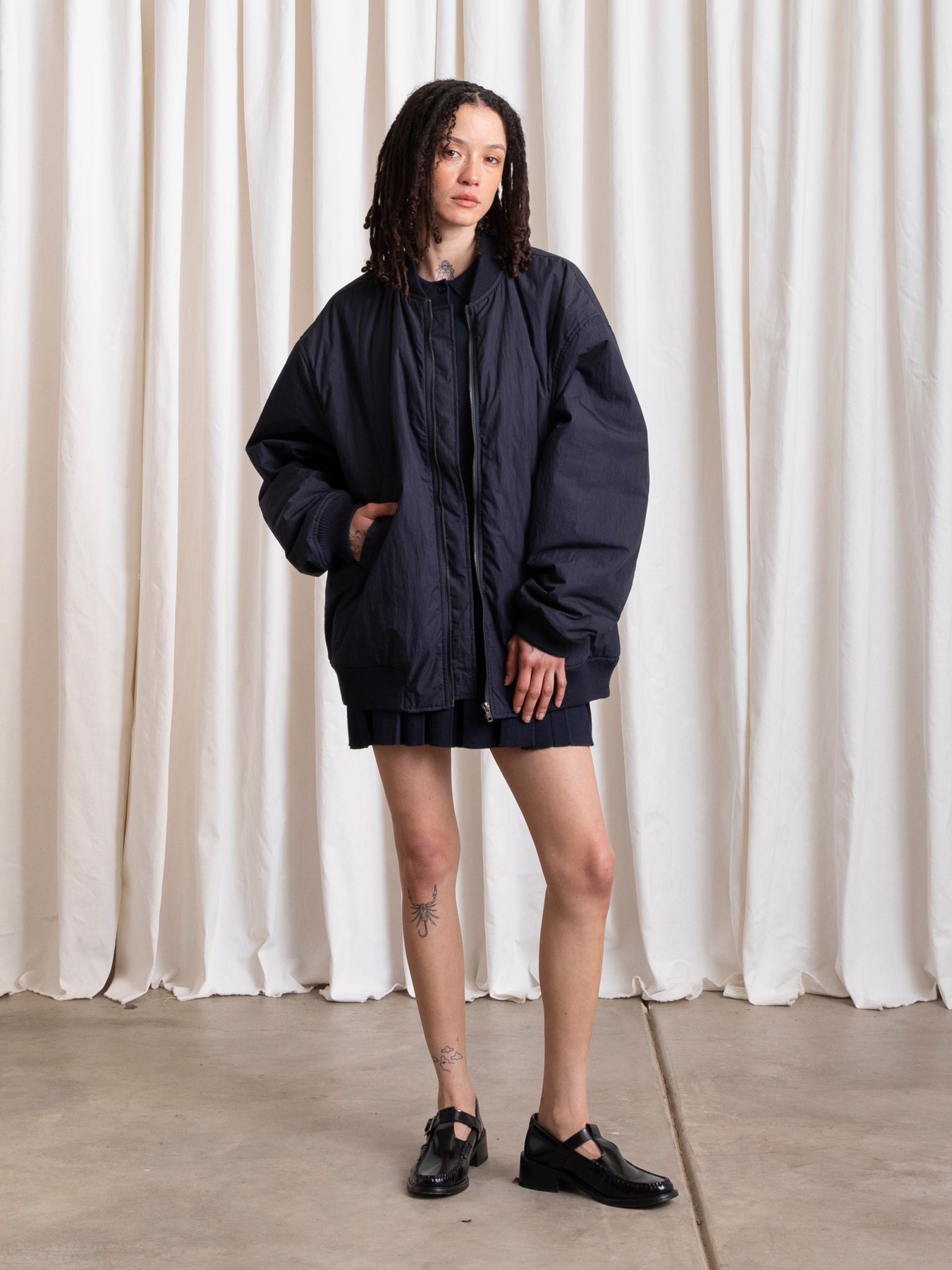 OVERSIZED BOMBER JACKET - DEEP NAVY