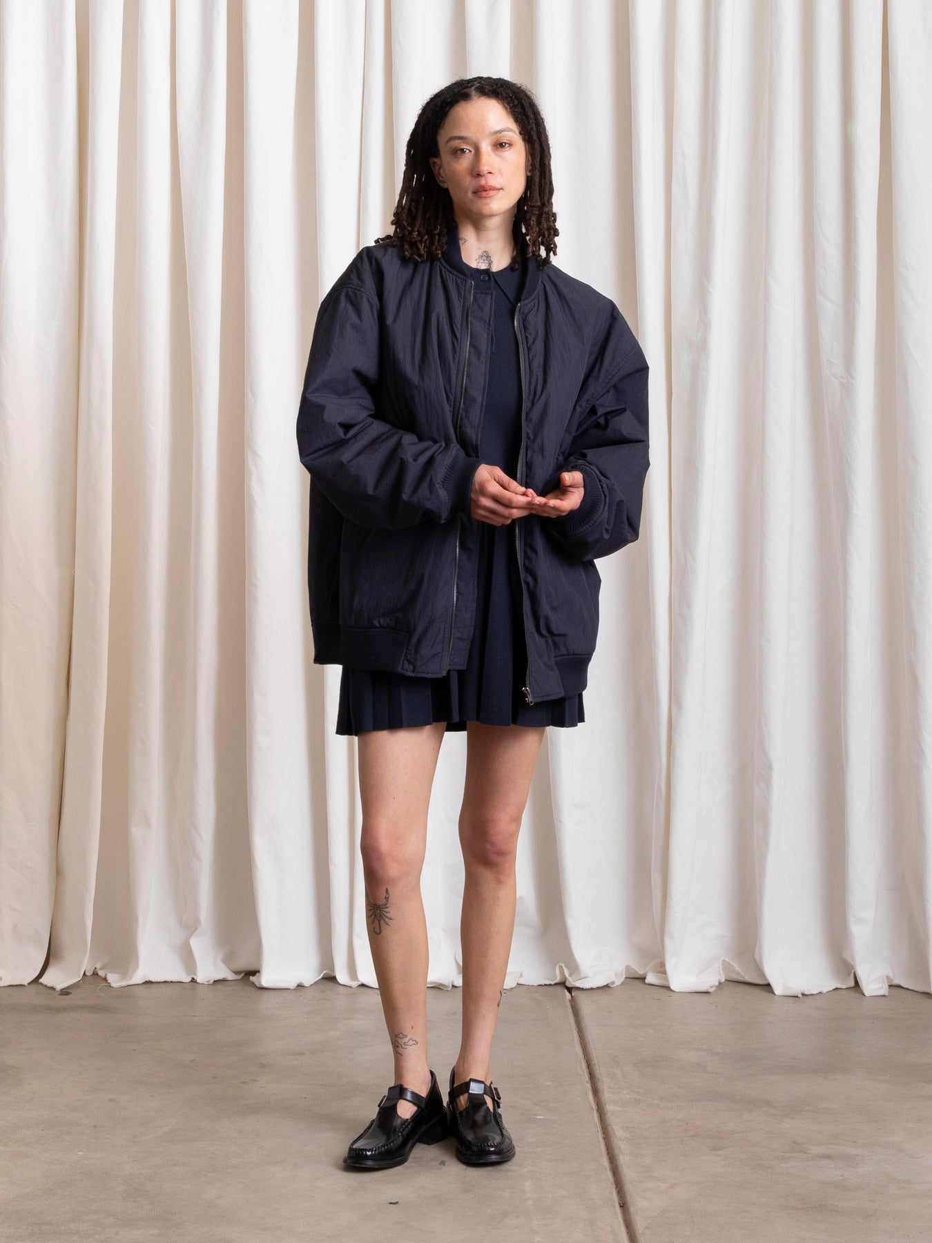 OVERSIZED BOMBER JACKET - DEEP NAVY
