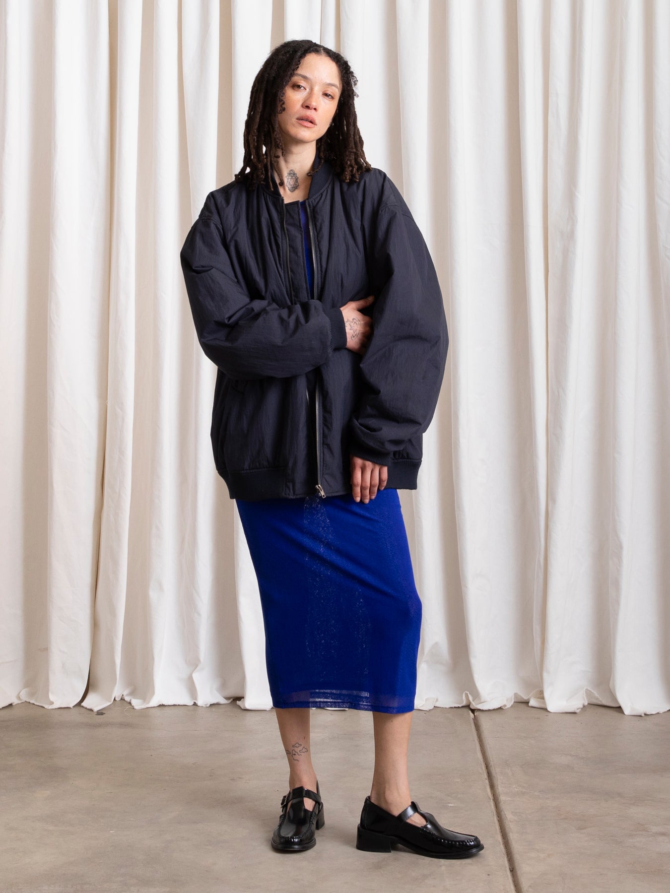 OVERSIZED BOMBER JACKET - DEEP NAVY