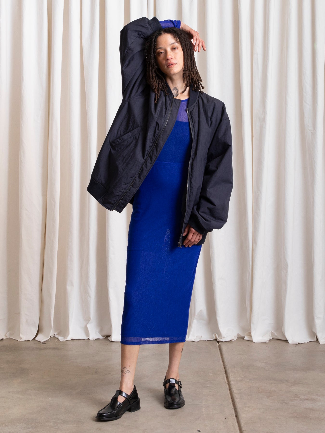 OVERSIZED BOMBER JACKET - DEEP NAVY