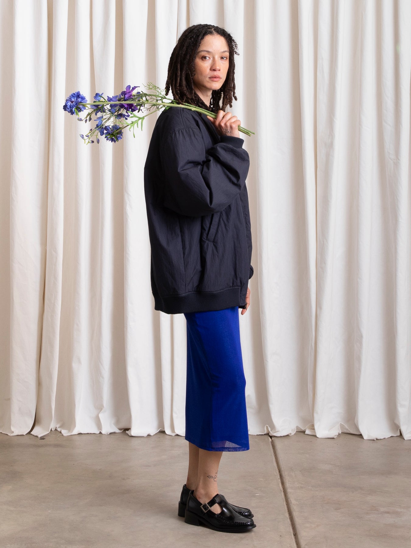 OVERSIZED BOMBER JACKET - DEEP NAVY