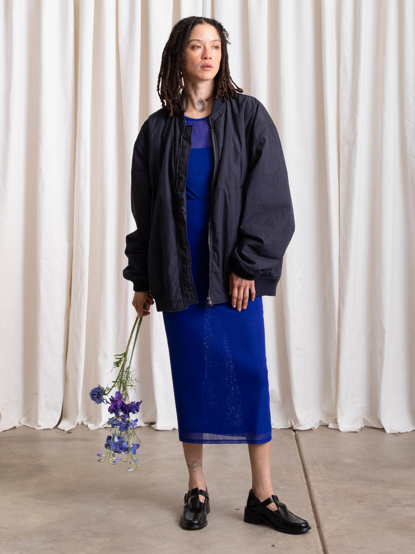 OVERSIZED BOMBER JACKET - DEEP NAVY