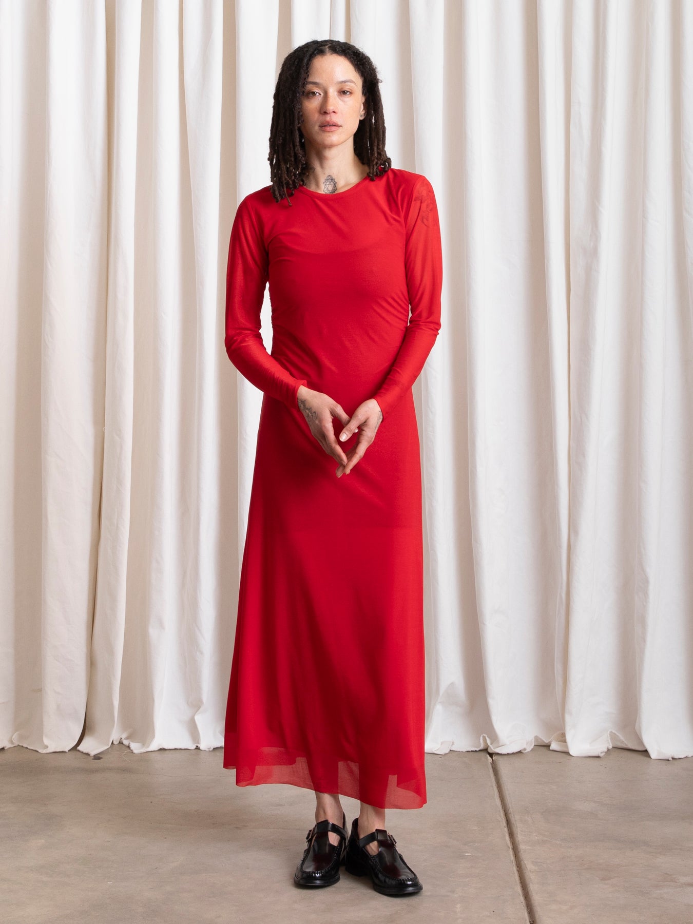 FITTED LS DRESS - RED