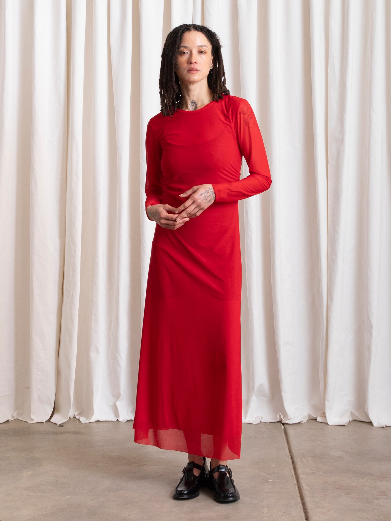 FITTED LS DRESS - RED