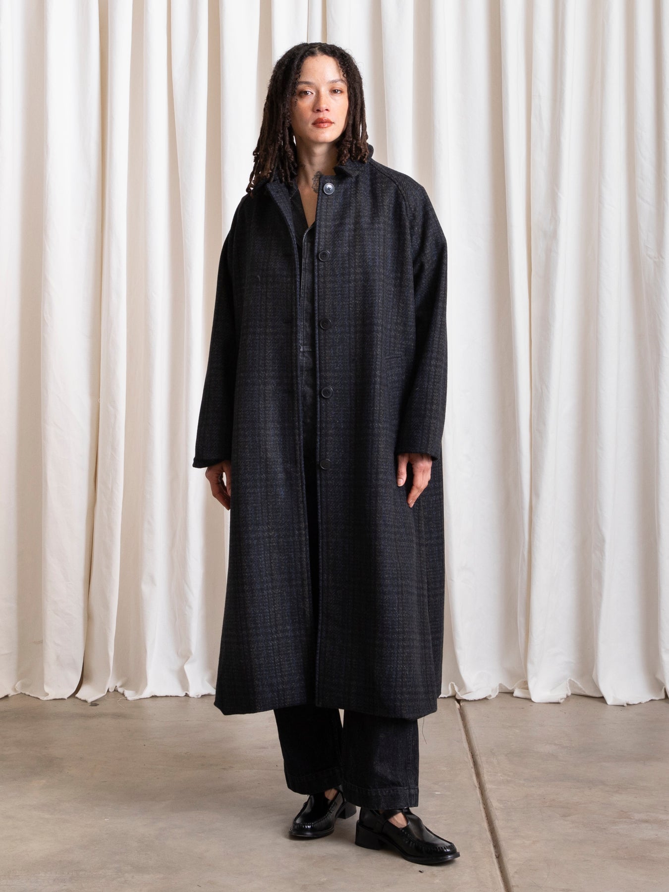 NEW WOOL TRENCH - BLUE/GREY PLAID