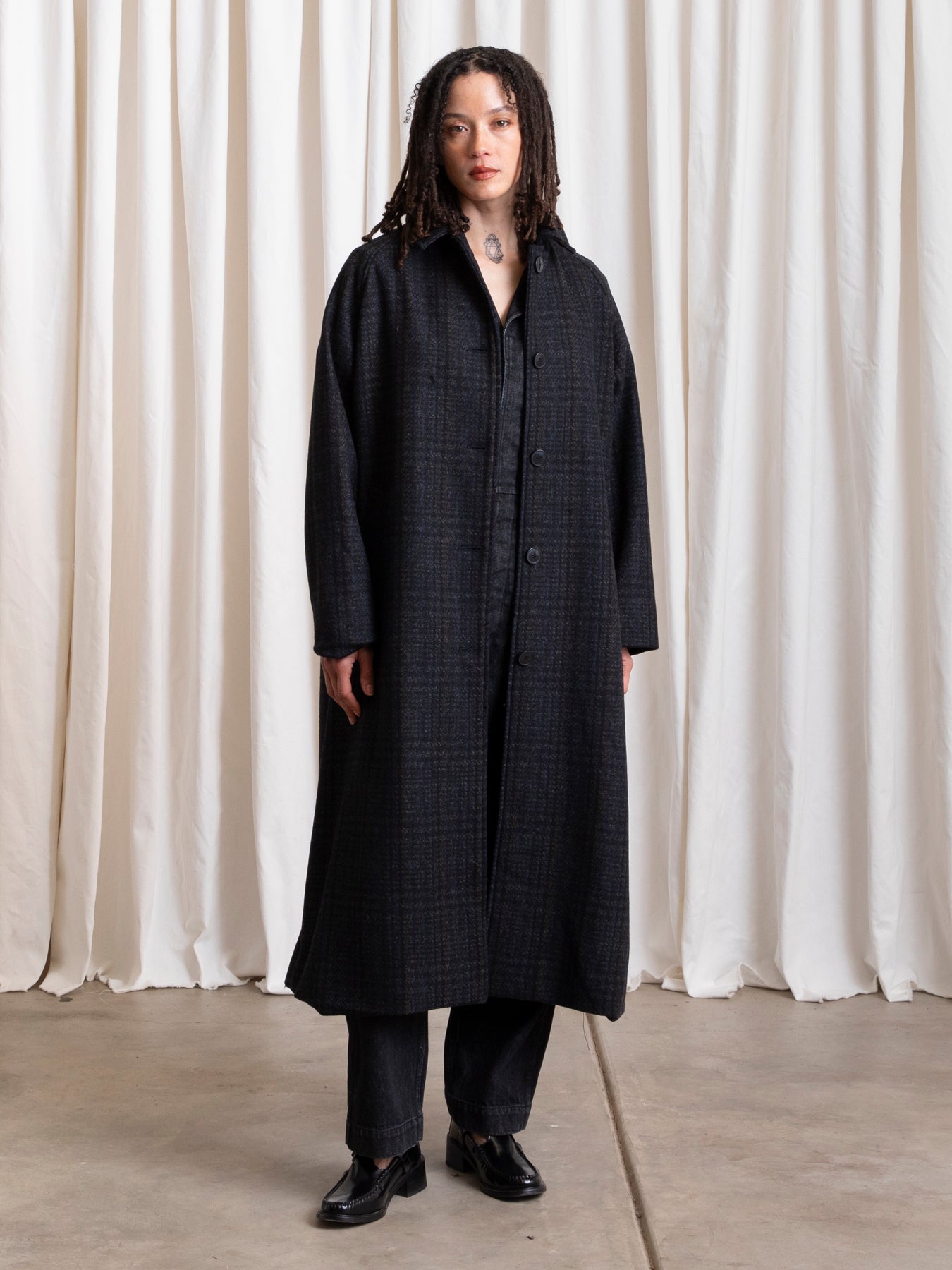 NEW WOOL TRENCH - BLUE/GREY PLAID