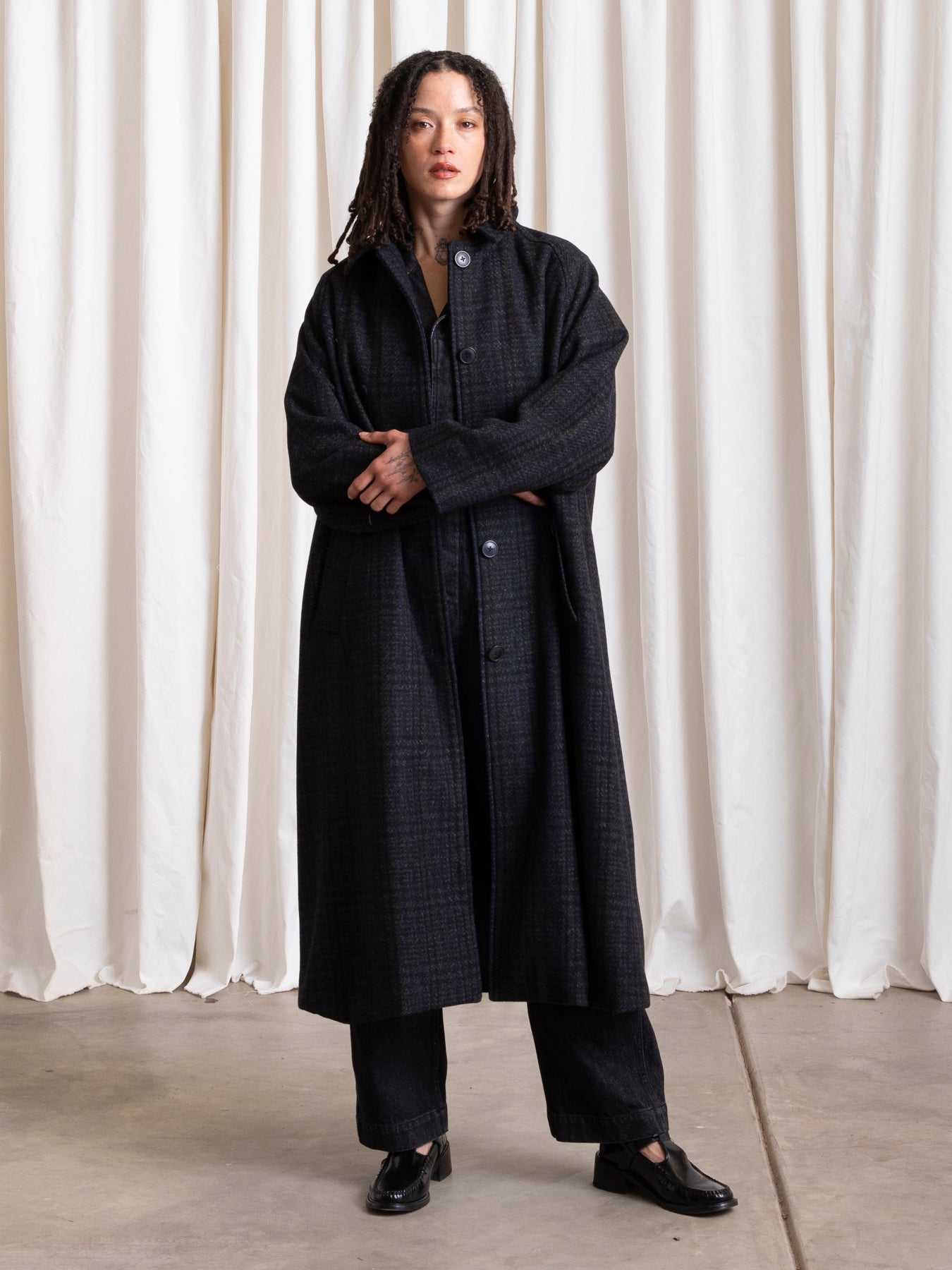 NEW WOOL TRENCH - BLUE/GREY PLAID