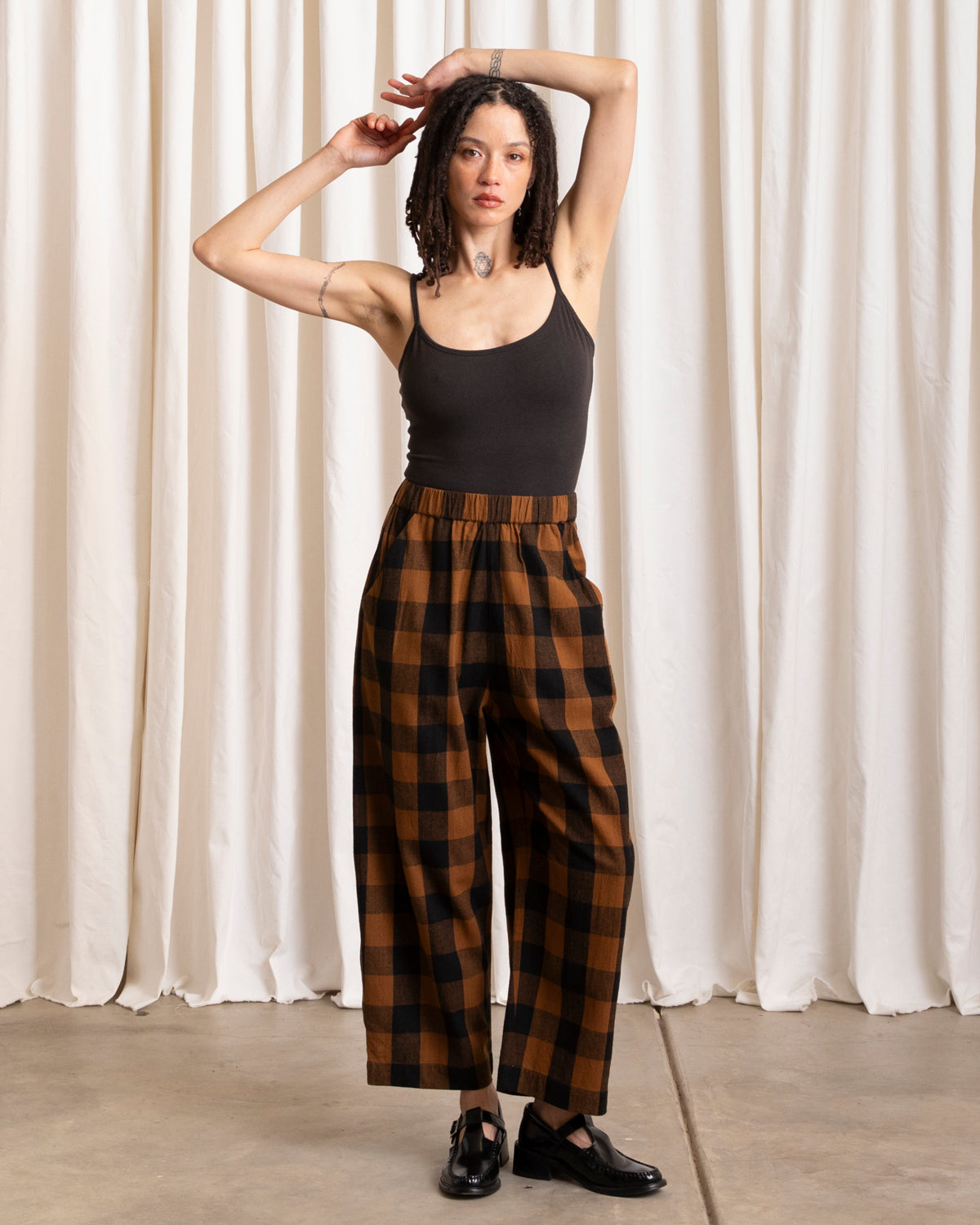 ELASTIC PANT - COPPER/BLACK PLAID