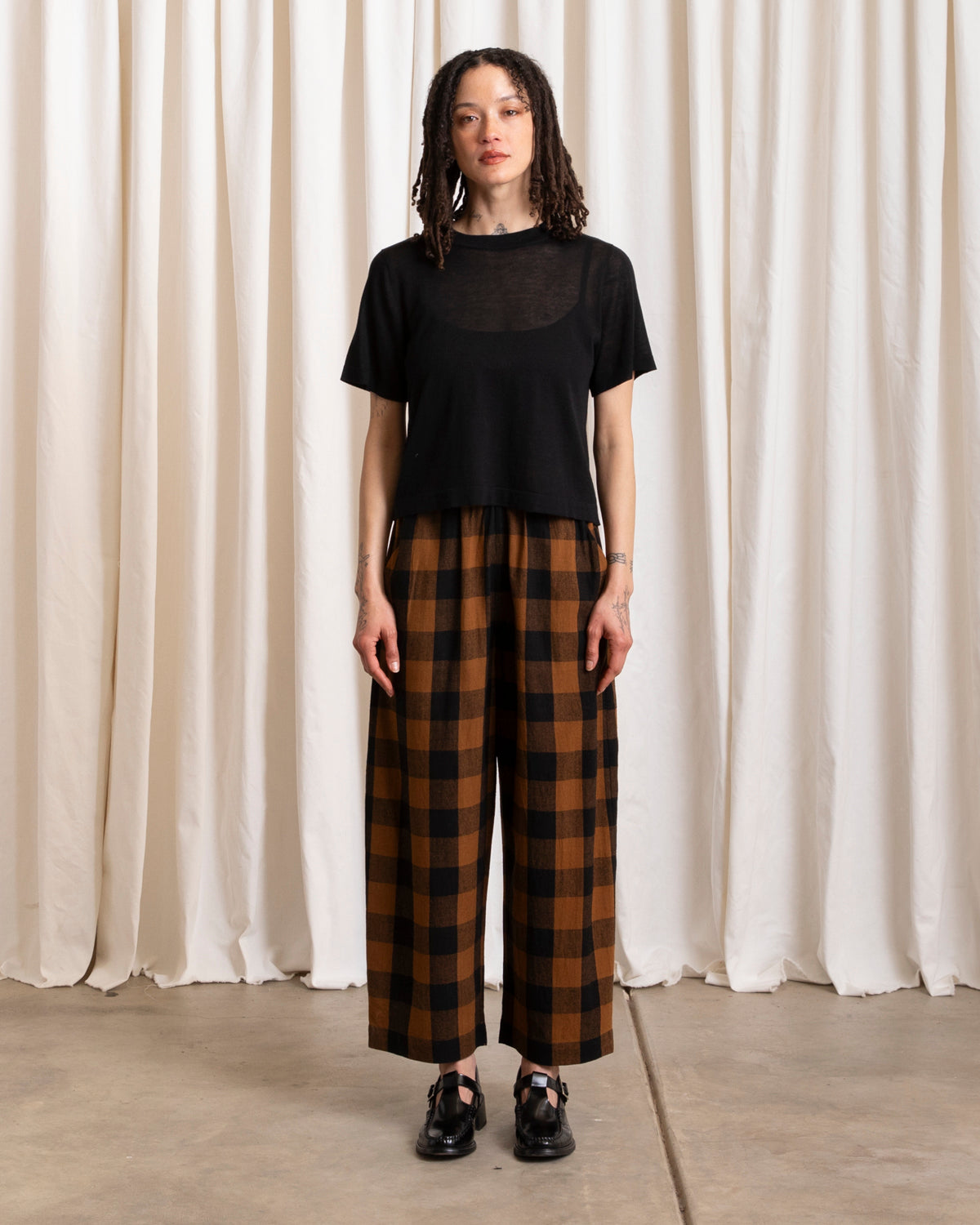 ELASTIC PANT - COPPER/BLACK PLAID