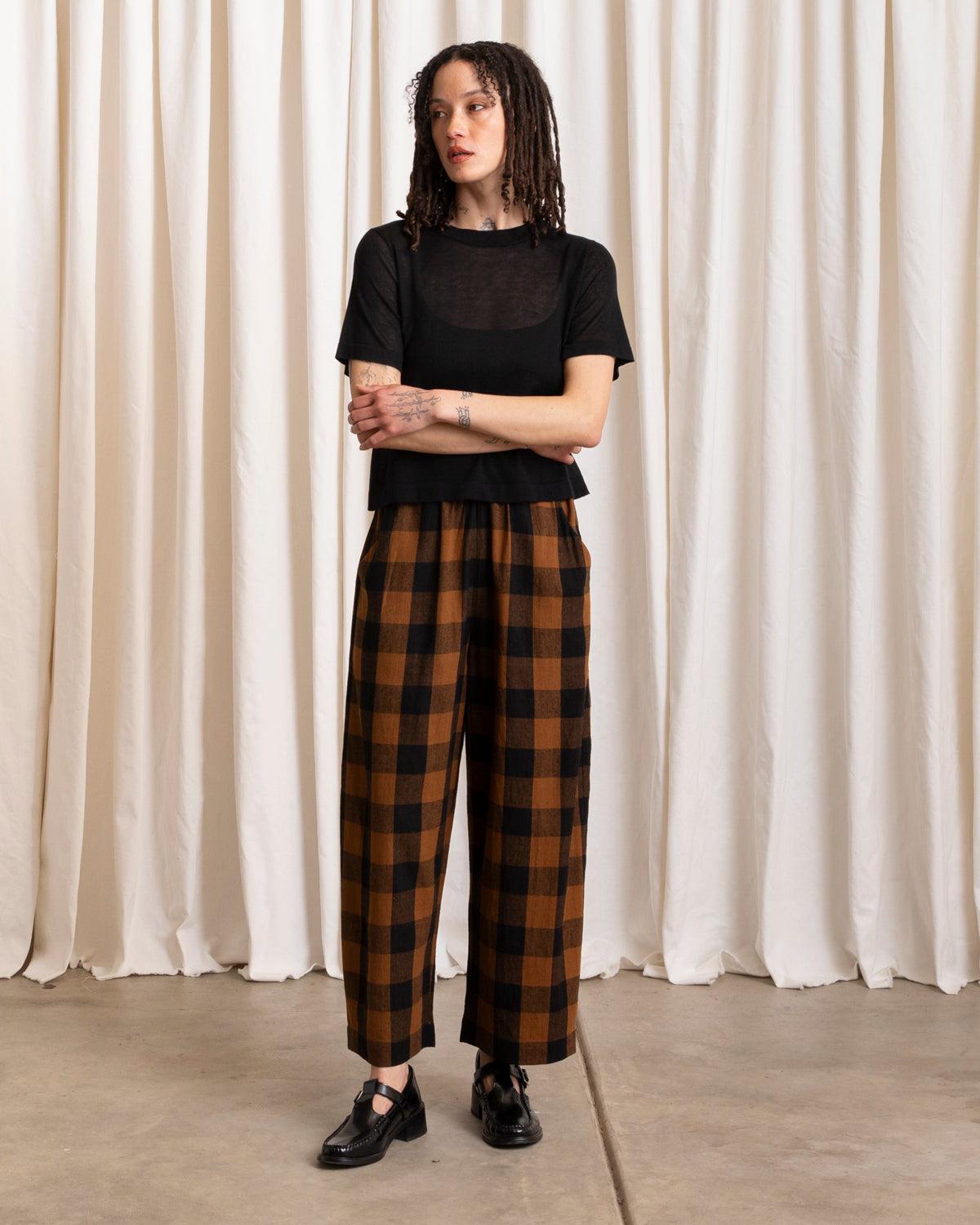 ELASTIC PANT - COPPER/BLACK PLAID