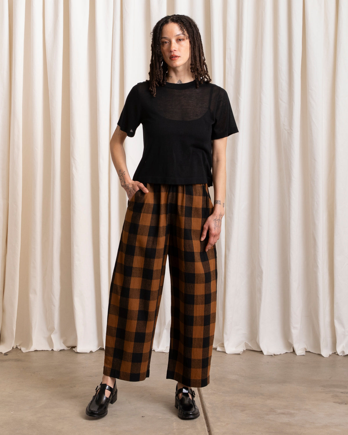 ELASTIC PANT - COPPER/BLACK PLAID