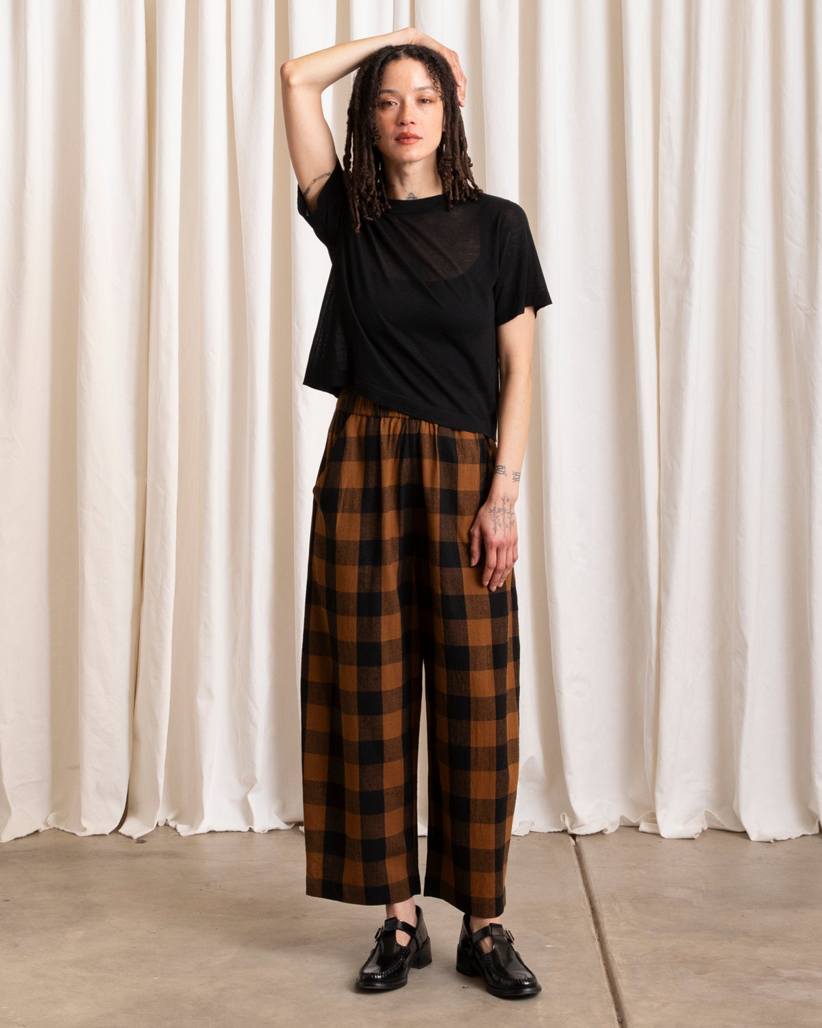 ELASTIC PANT - COPPER/BLACK PLAID