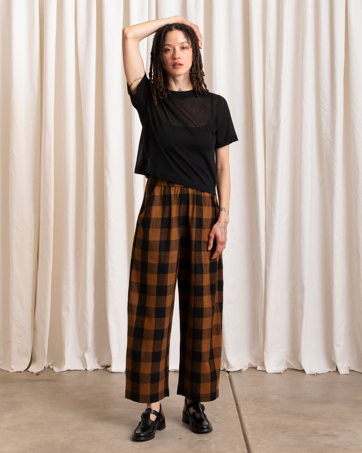 ELASTIC PANT - COPPER/BLACK PLAID