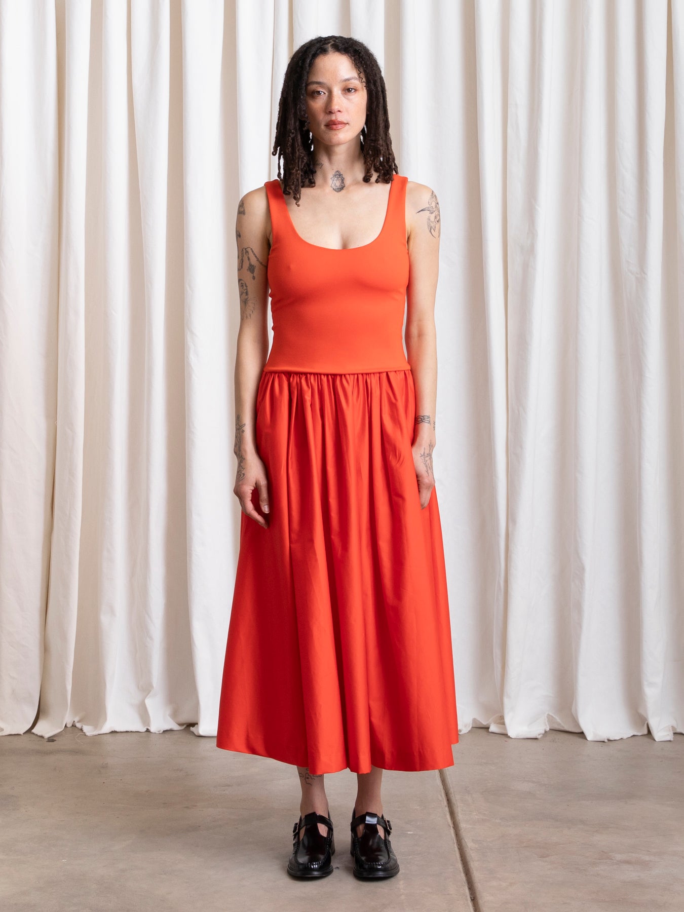 MIXED FABRIC DRESS - POPPY