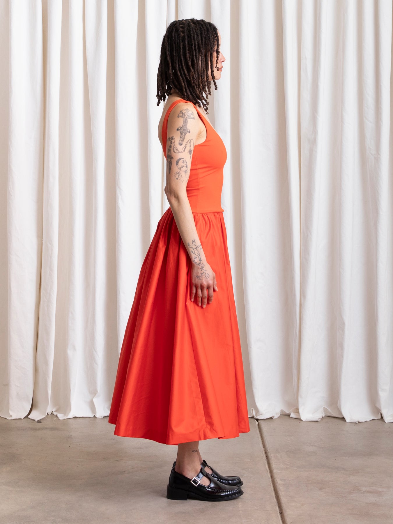 MIXED FABRIC DRESS - POPPY