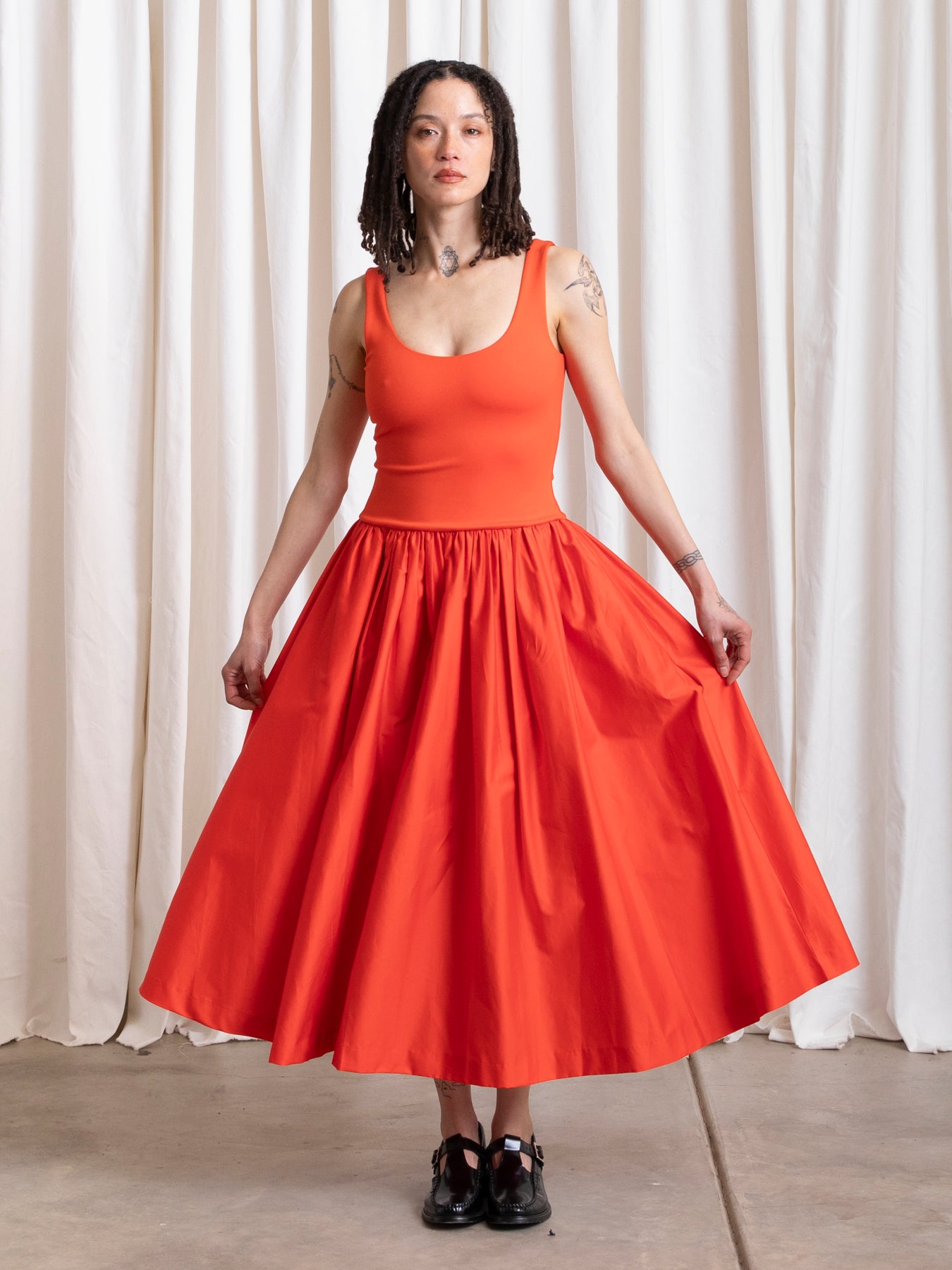 MIXED FABRIC DRESS - POPPY