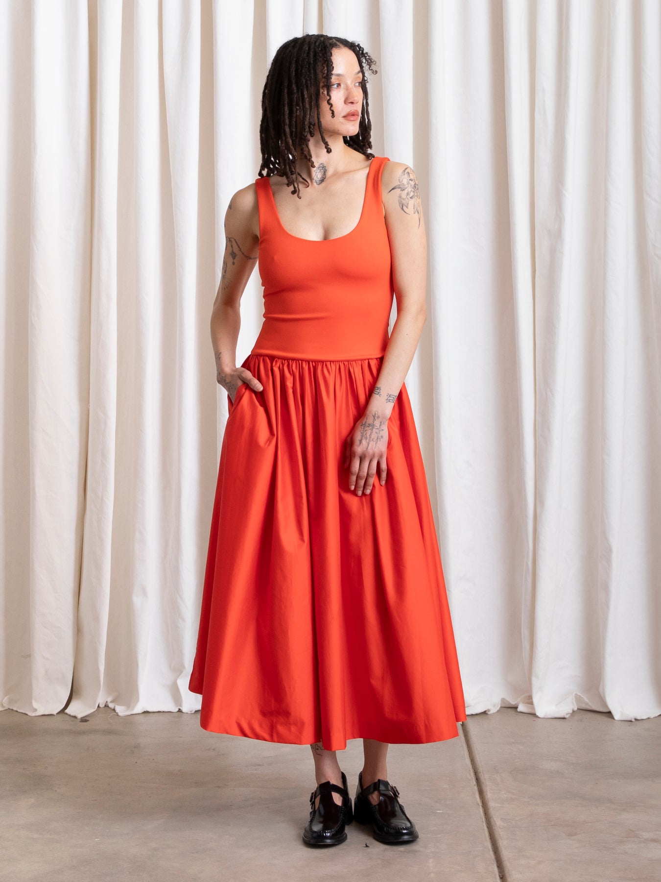 MIXED FABRIC DRESS - POPPY