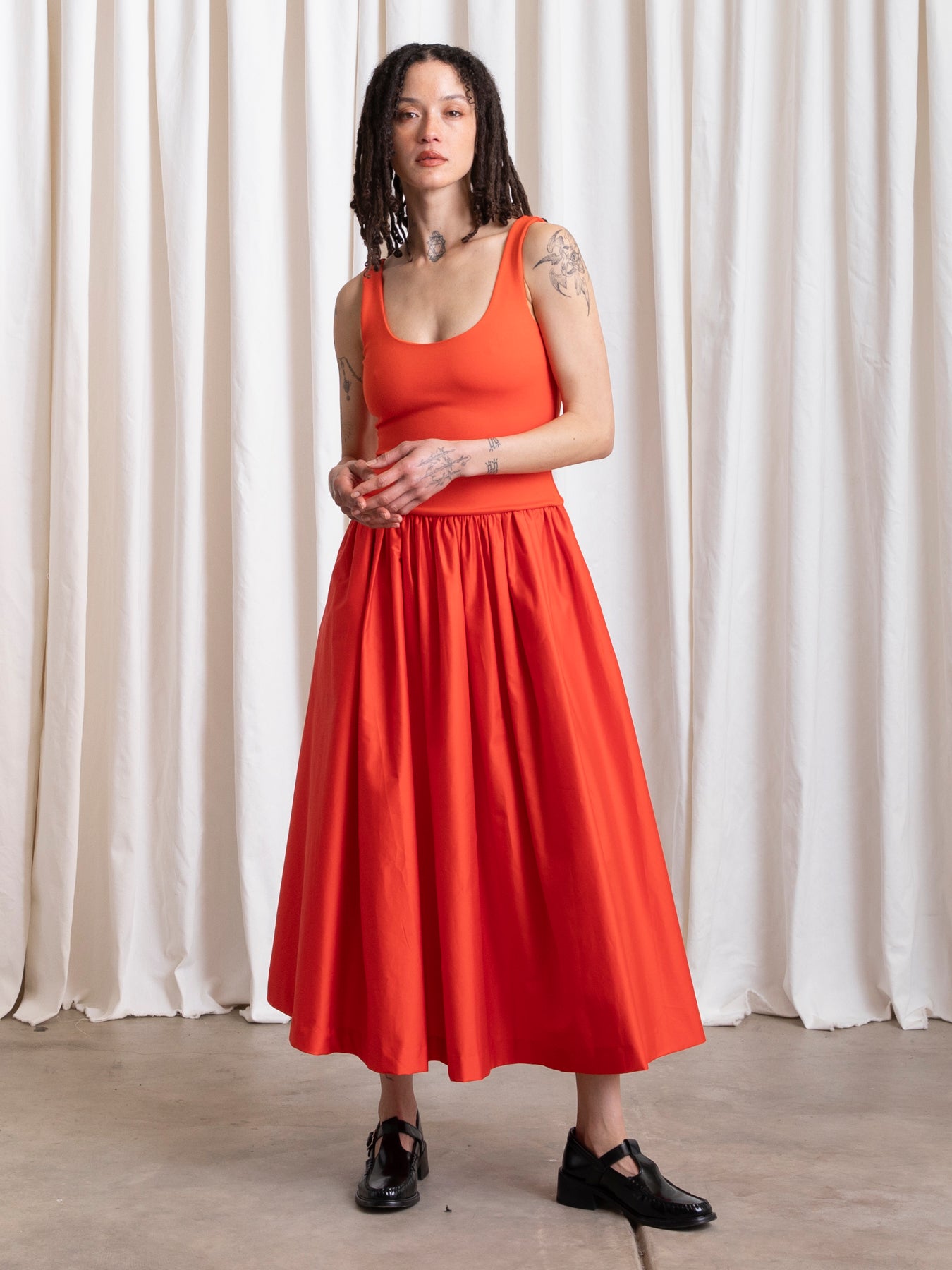 MIXED FABRIC DRESS - POPPY